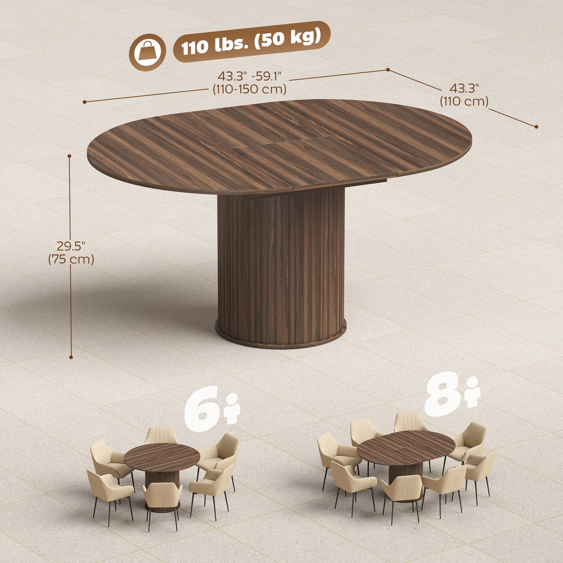 Aosom Extendable Dining Table - Walnut 6-8 Seat-DECOROLALA