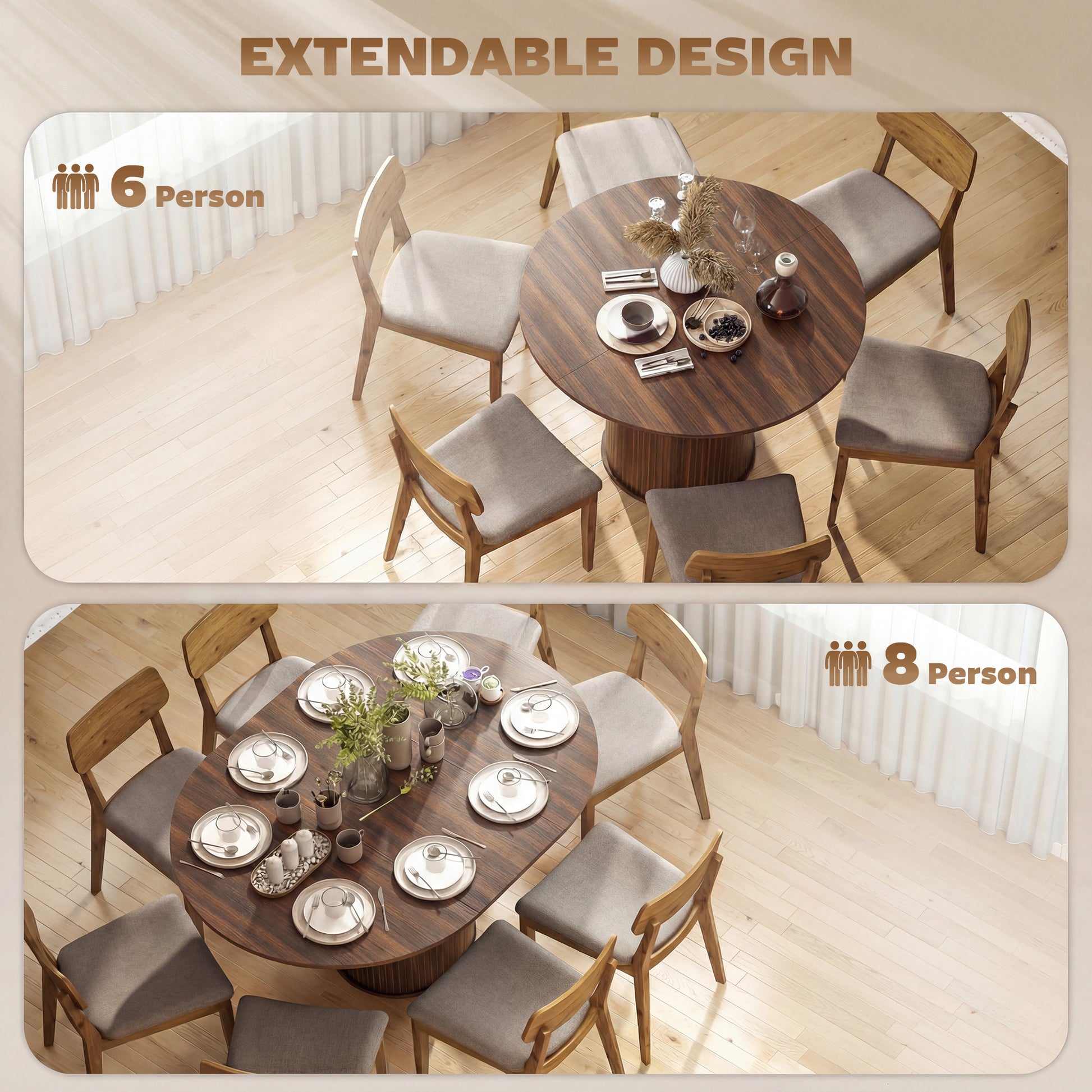 Aosom Extendable Dining Table - Walnut 6-8 Seat-DECOROLALA