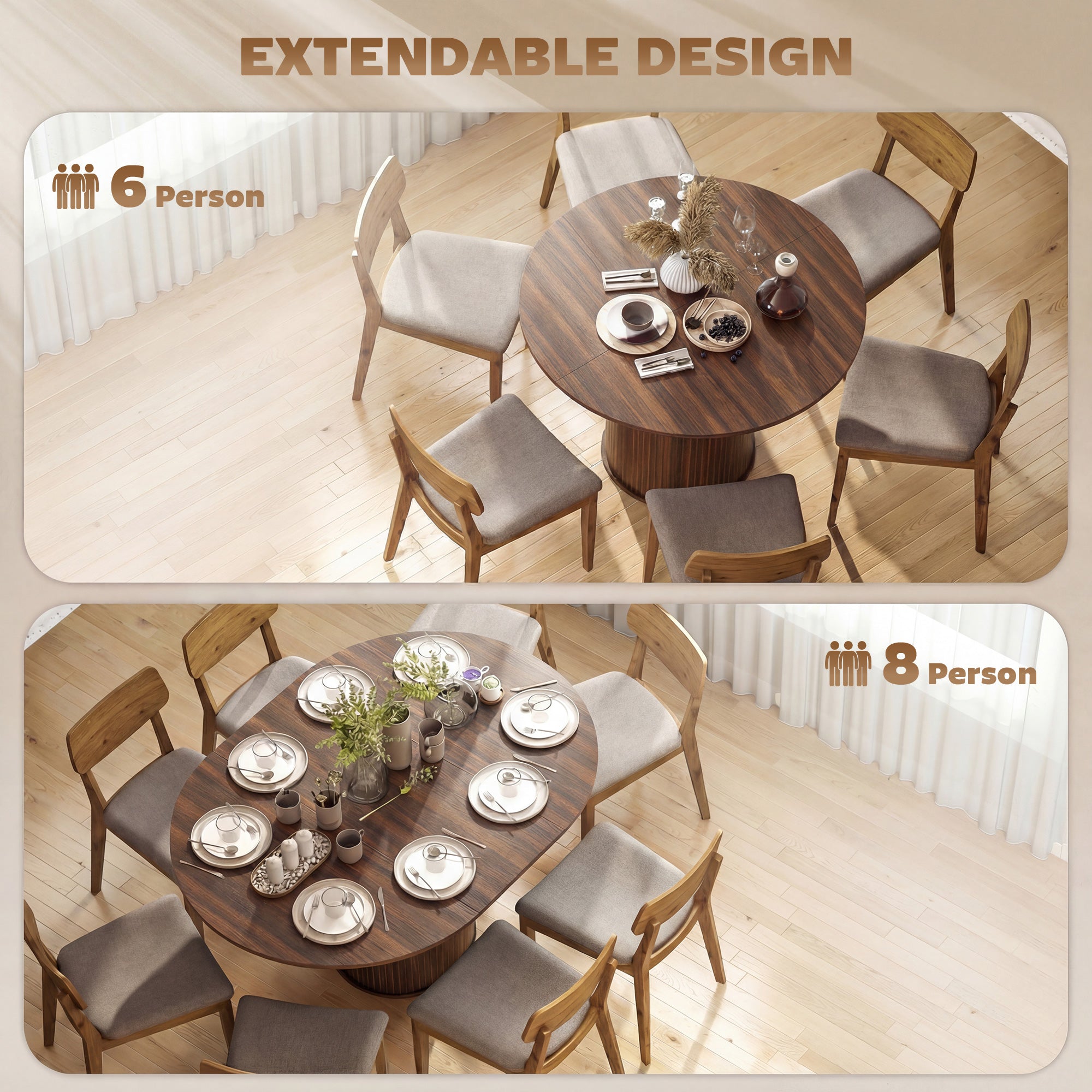 Aosom Extendable Dining Table - Walnut 6-8 Seat-DECOROLALA