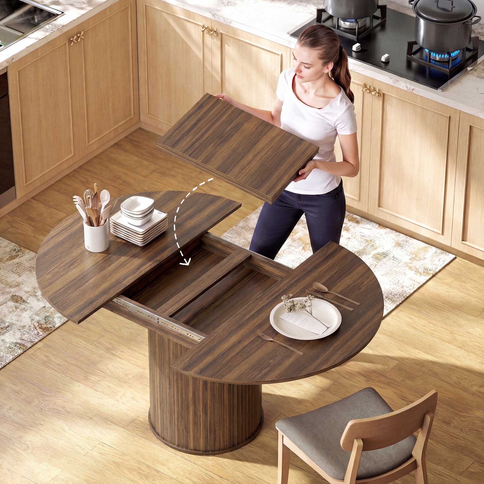 Aosom Extendable Dining Table - Walnut 6-8 Seat-DECOROLALA