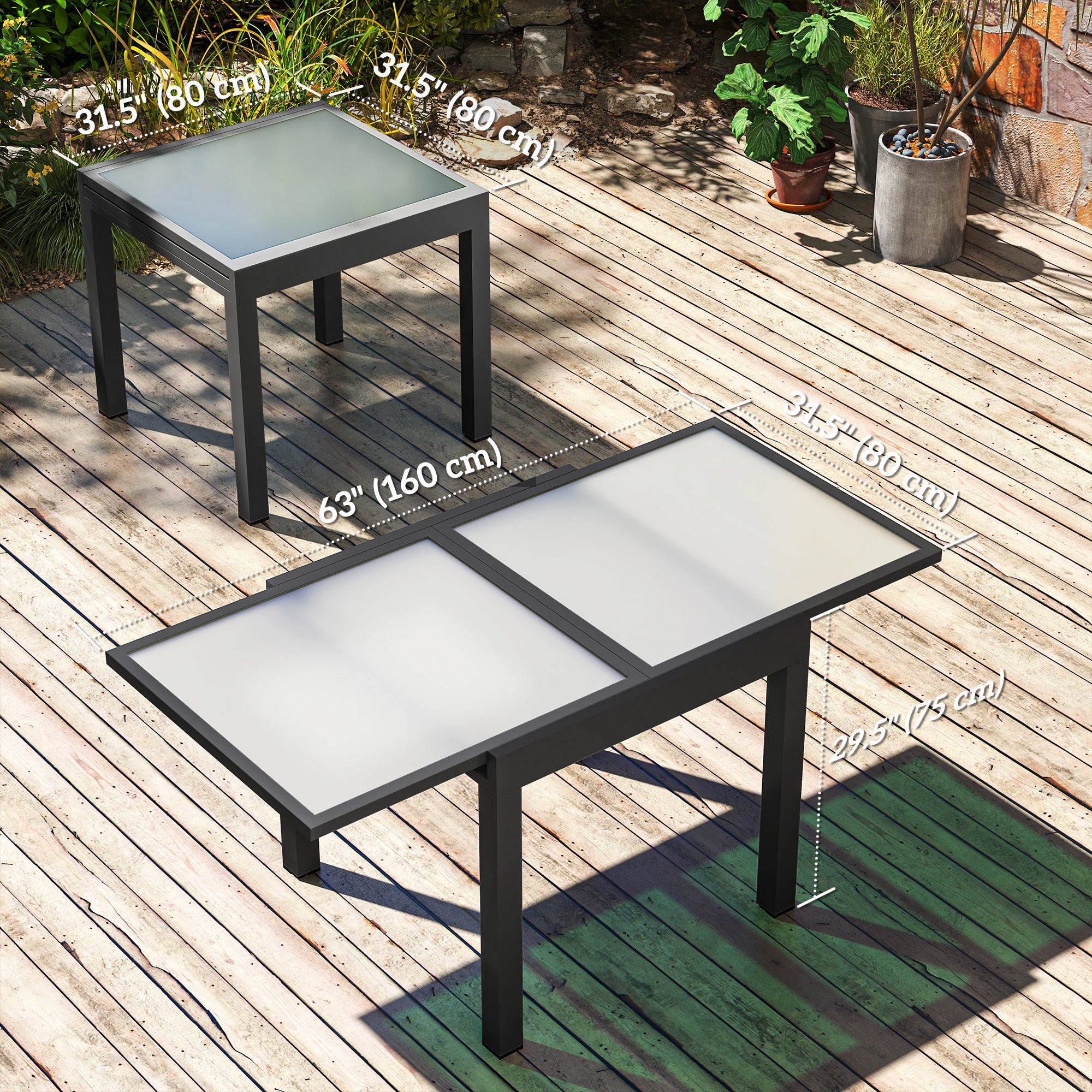 Aosom Extendable Patio Dining Table - Clear Glass Aluminum-DECOROLALA