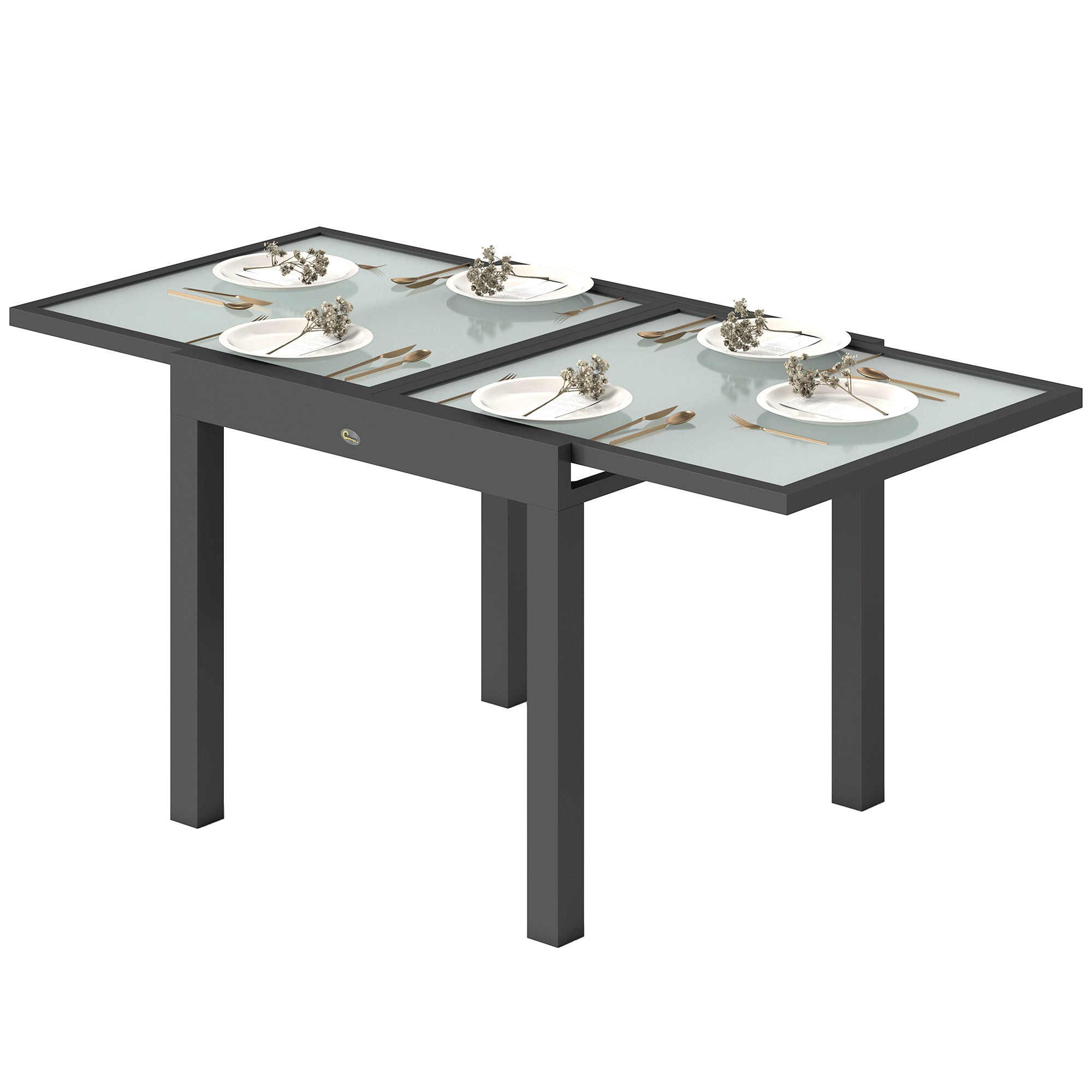 Aosom Extendable Patio Dining Table - Clear Glass Aluminum-DECOROLALA