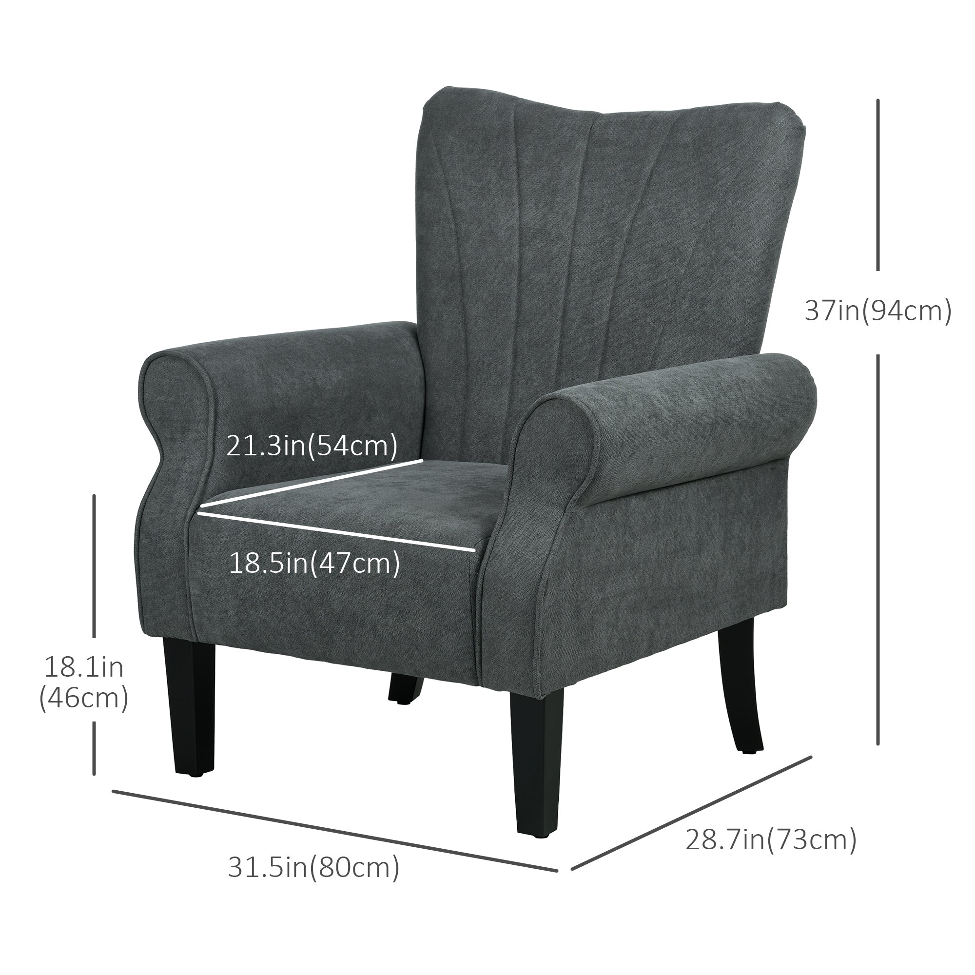Aosom Fabric Armchair - Dark Grey Modern Accent Chair-DECOROLALA