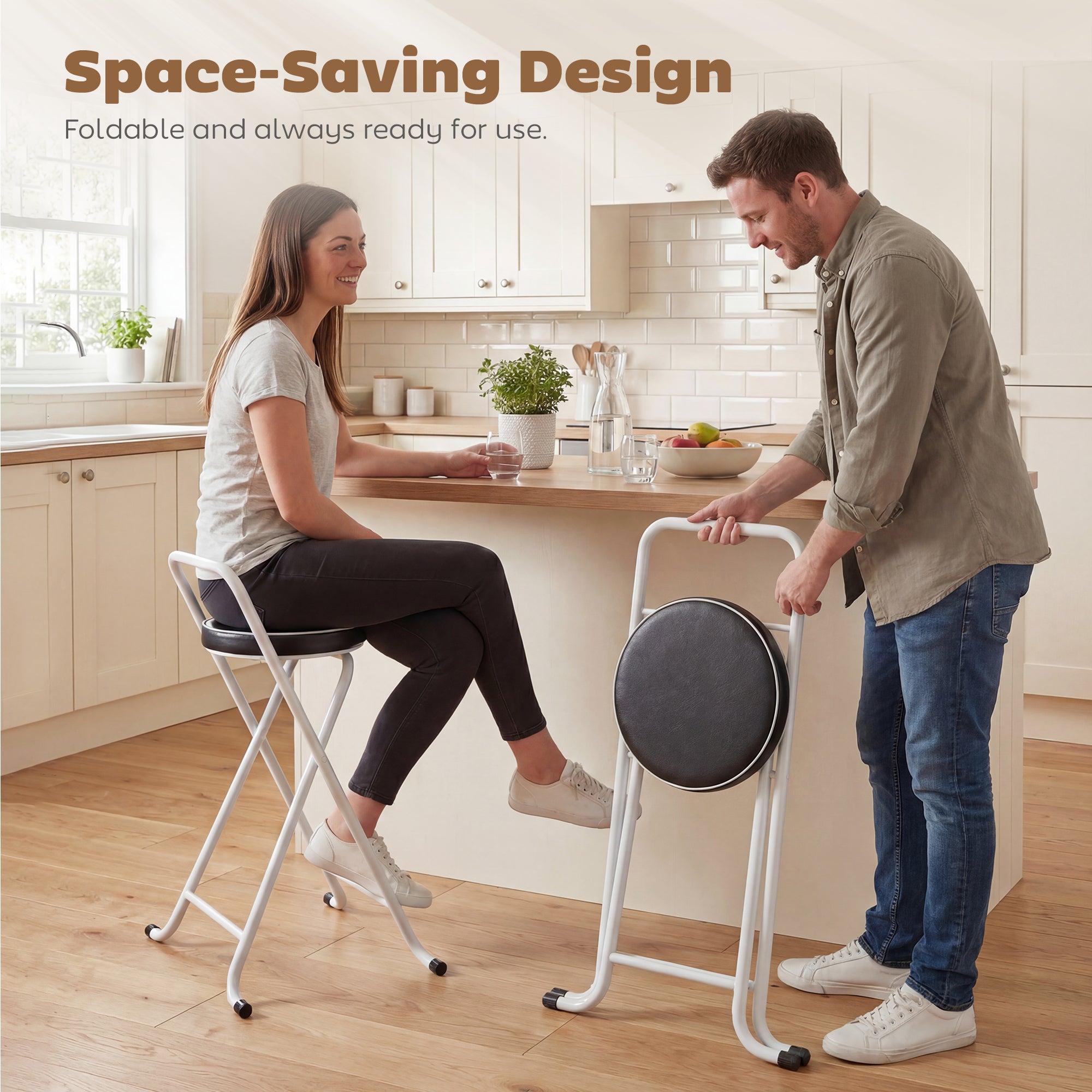 Aosom Foldable Bar Stools Set of 2 - 25" Black PU Leather Stools-Home Furnishings > Kitchen & Dining Furniture > Bar Stools-DECOROLALA