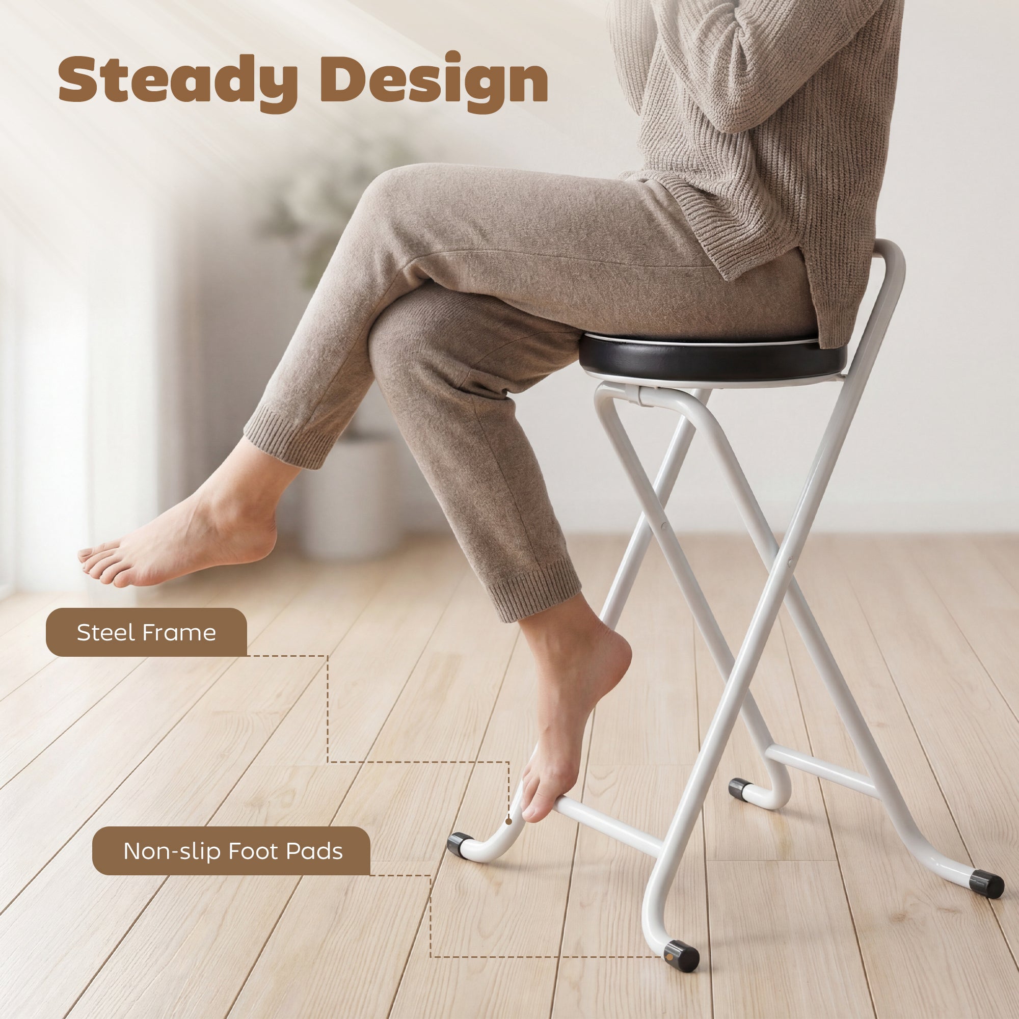 Aosom Foldable Bar Stools Set of 2 - 25" Black PU Leather Stools-Home Furnishings > Kitchen & Dining Furniture > Bar Stools-DECOROLALA