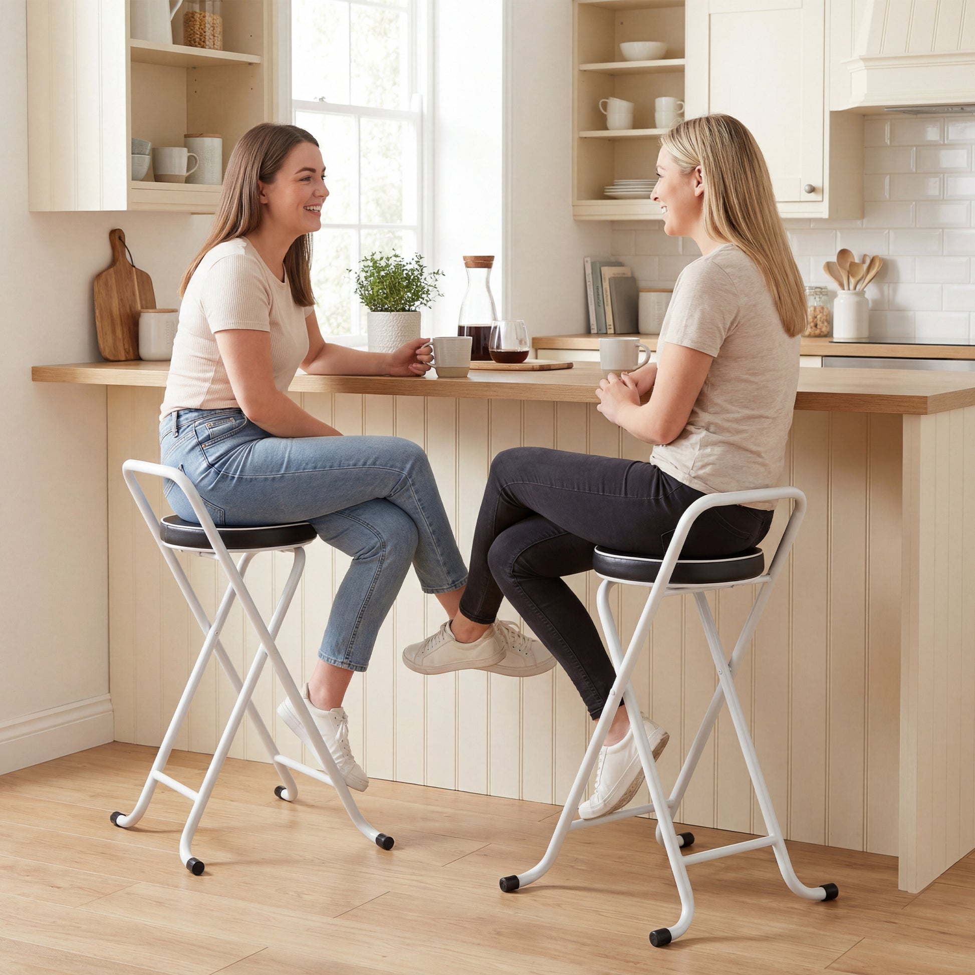 Aosom Foldable Bar Stools Set of 2 - 25" Black PU Leather Stools-Home Furnishings > Kitchen & Dining Furniture > Bar Stools-DECOROLALA