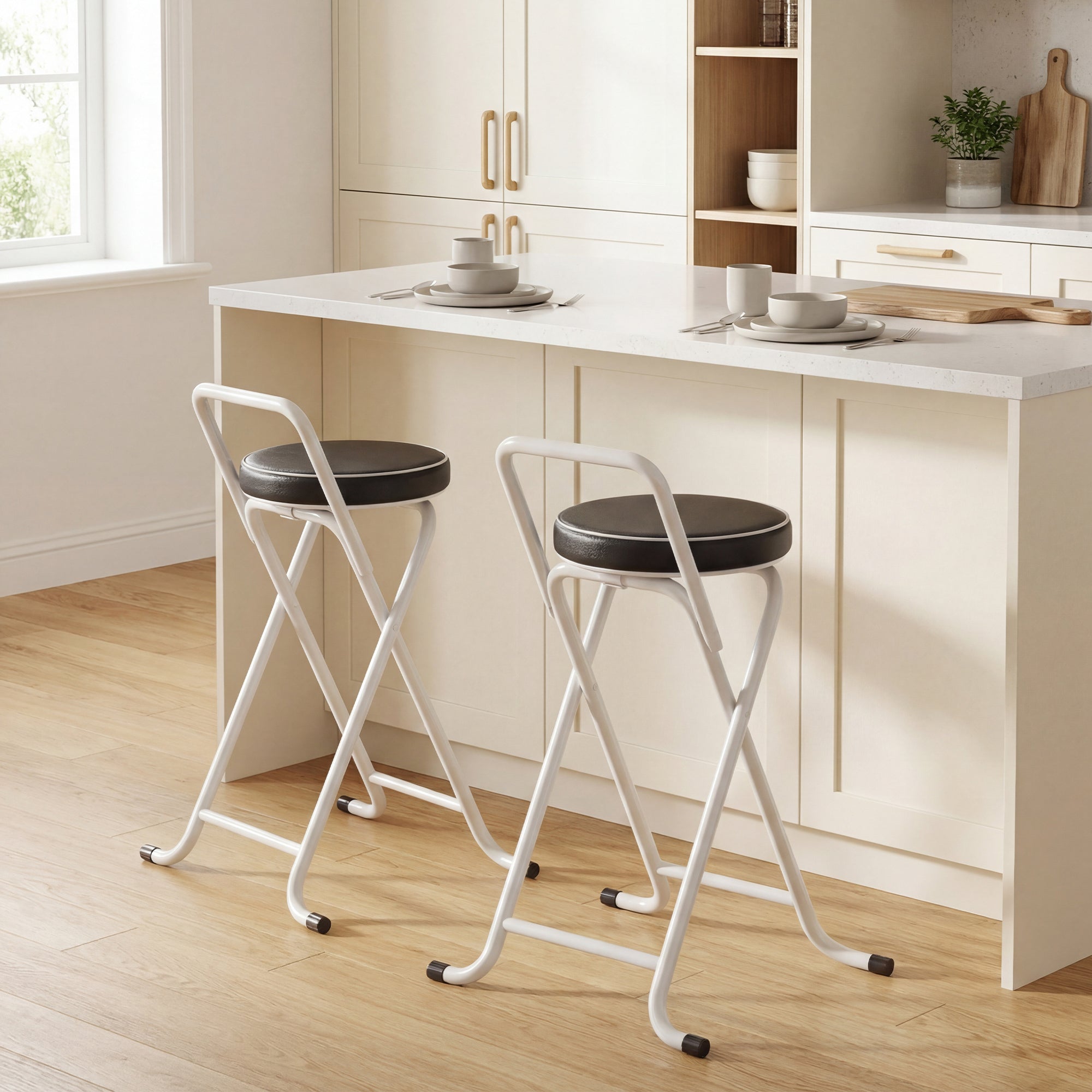 Aosom Foldable Bar Stools Set of 2 - 25" Black PU Leather Stools-Home Furnishings > Kitchen & Dining Furniture > Bar Stools-DECOROLALA