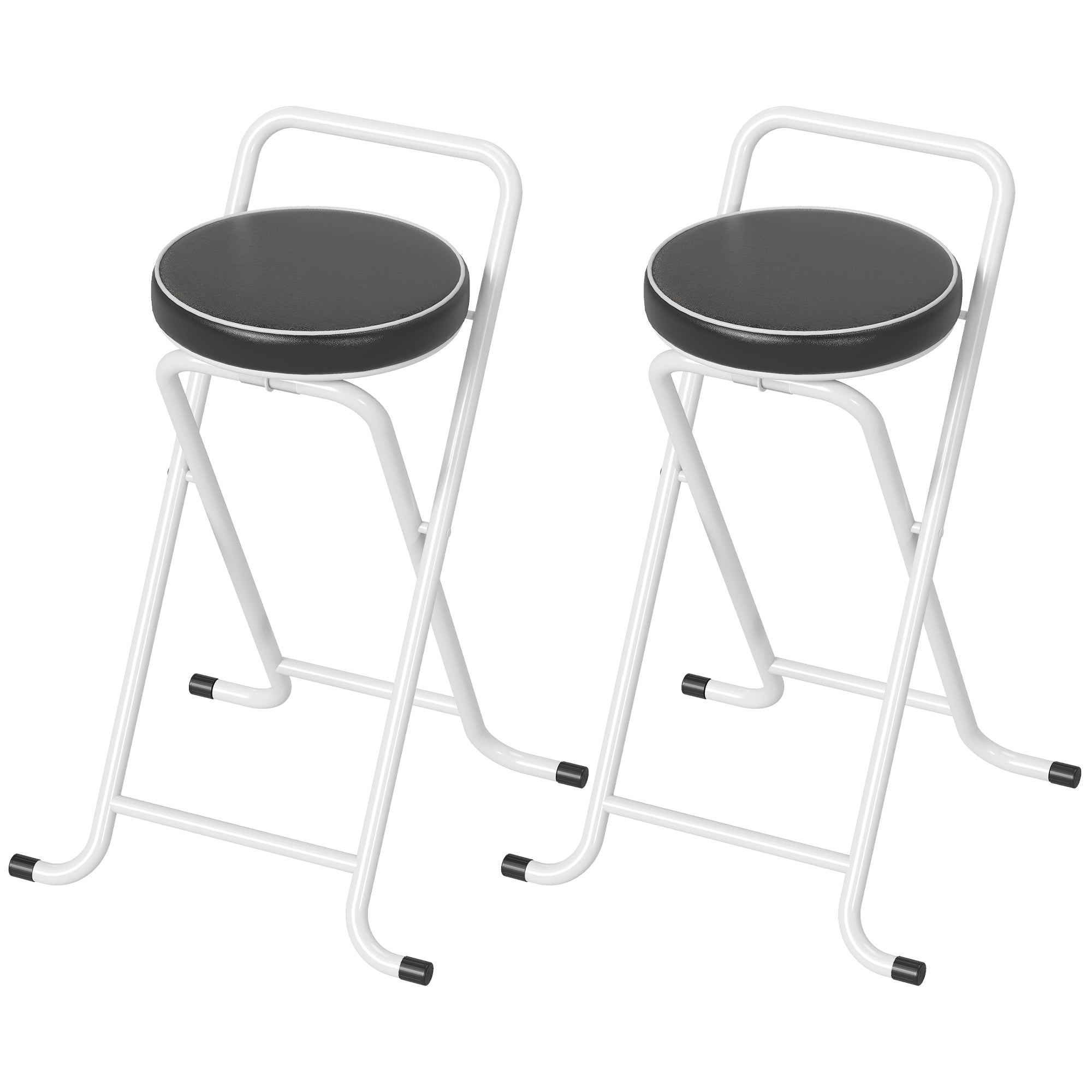 Aosom Foldable Bar Stools Set of 2 - 25" Black PU Leather Stools-Home Furnishings > Kitchen & Dining Furniture > Bar Stools-DECOROLALA