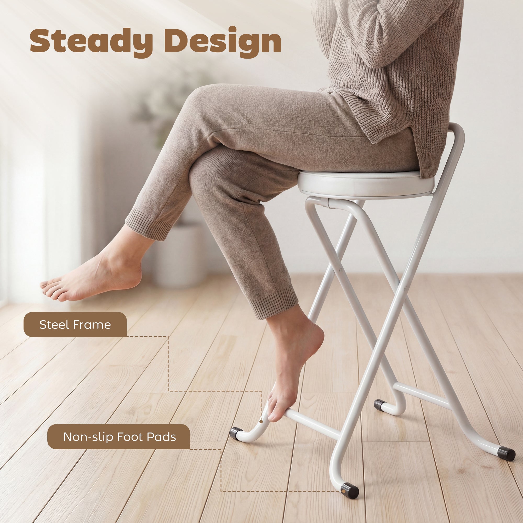 Aosom Foldable Bar Stools Set of 2 - White PU Leather 25" H-Home Furnishings > Kitchen & Dining Furniture > Bar Stools-DECOROLALA