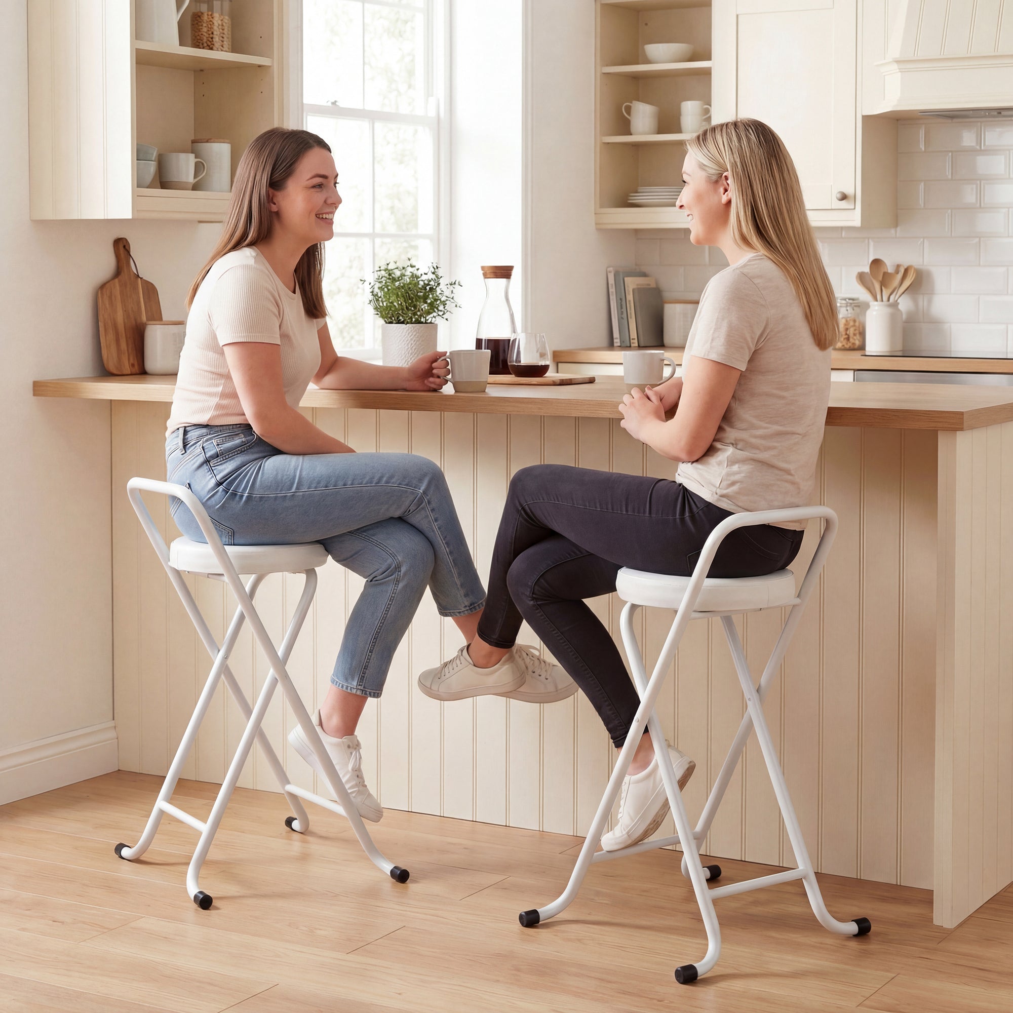 Aosom Foldable Bar Stools Set of 2 - White PU Leather 25" H-Home Furnishings > Kitchen & Dining Furniture > Bar Stools-DECOROLALA