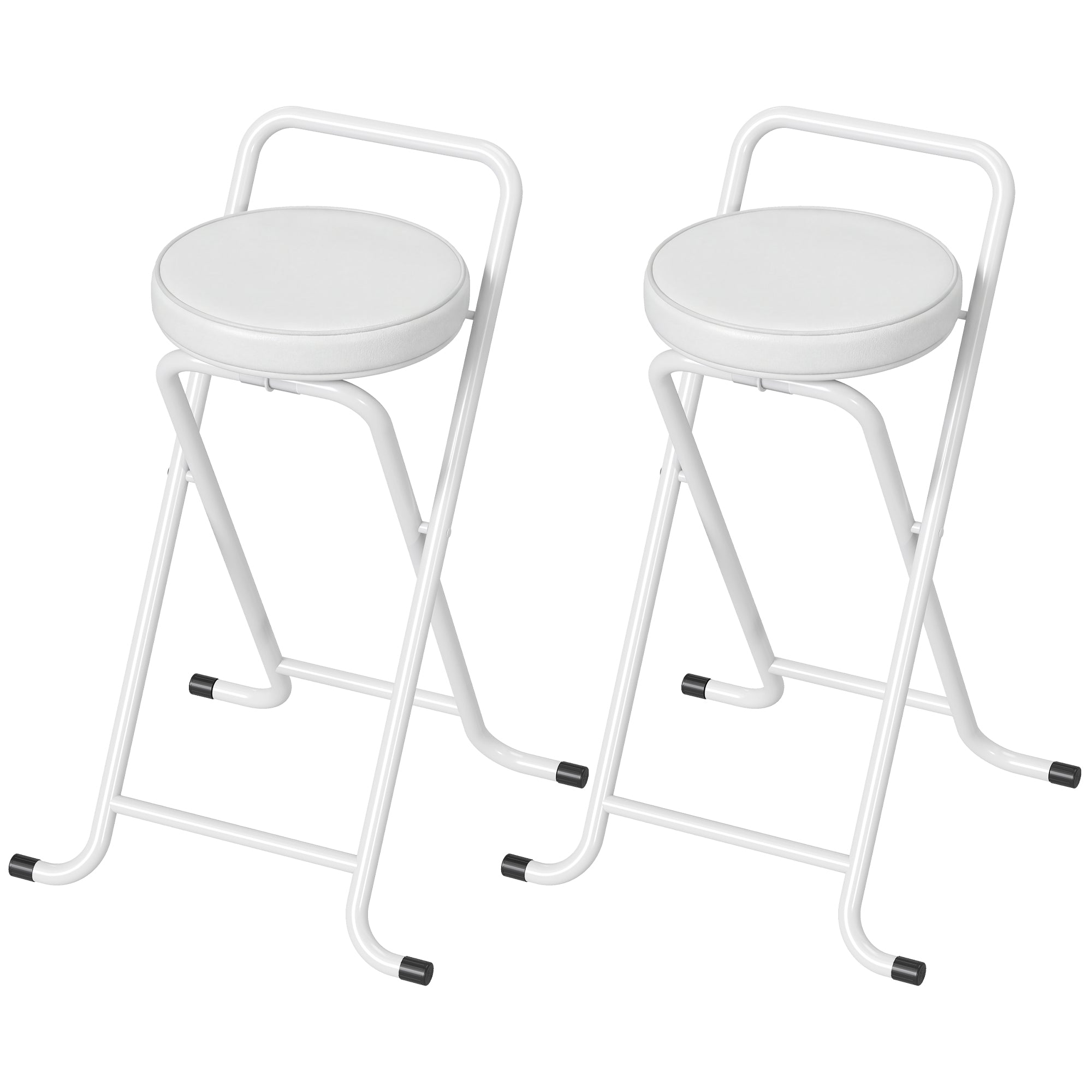 Aosom Foldable Bar Stools Set of 2 - White PU Leather 25" H-Home Furnishings > Kitchen & Dining Furniture > Bar Stools-DECOROLALA