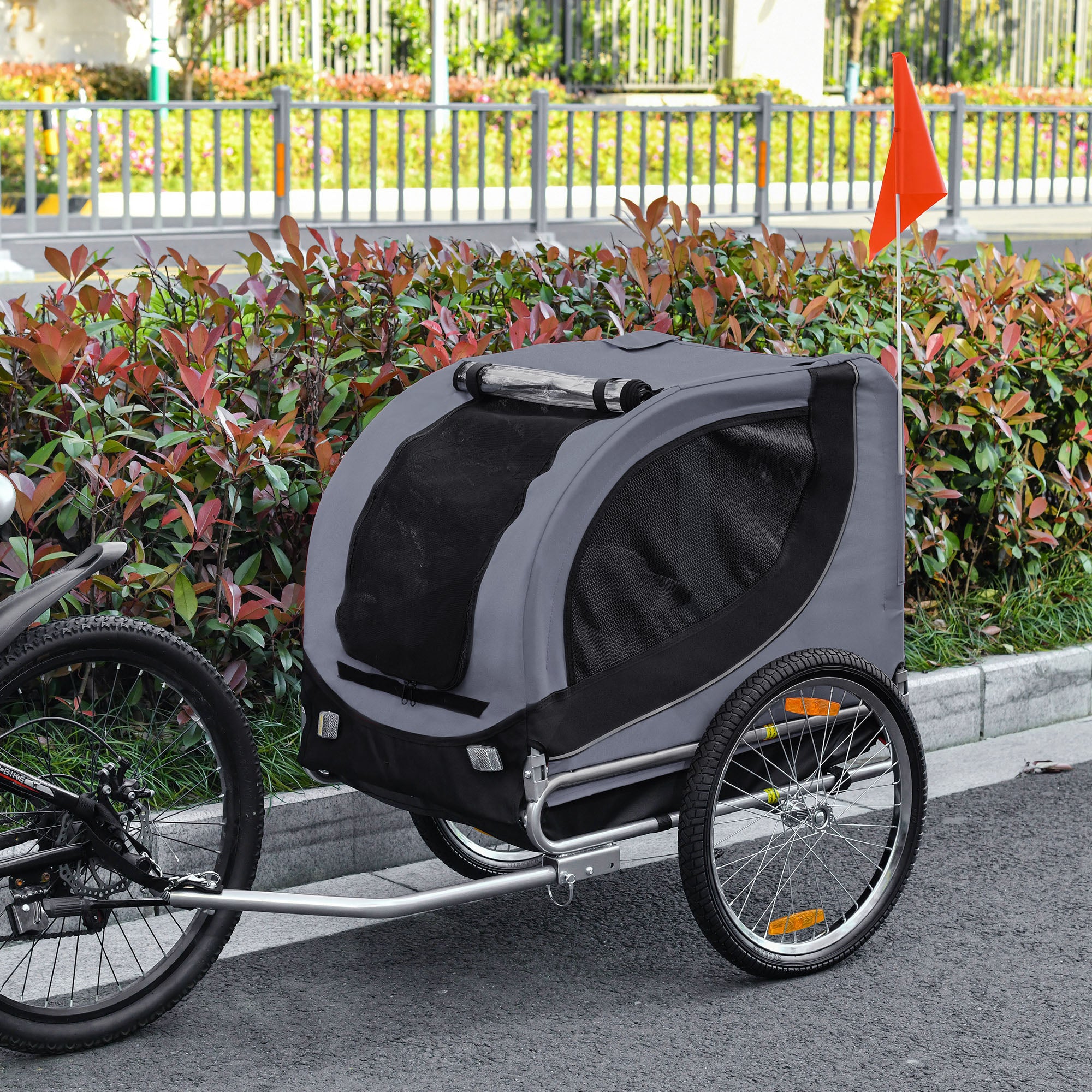 Aosom Foldable Dog Bike Trailer - Grey for Medium Dogs-Dogs-DECOROLALA