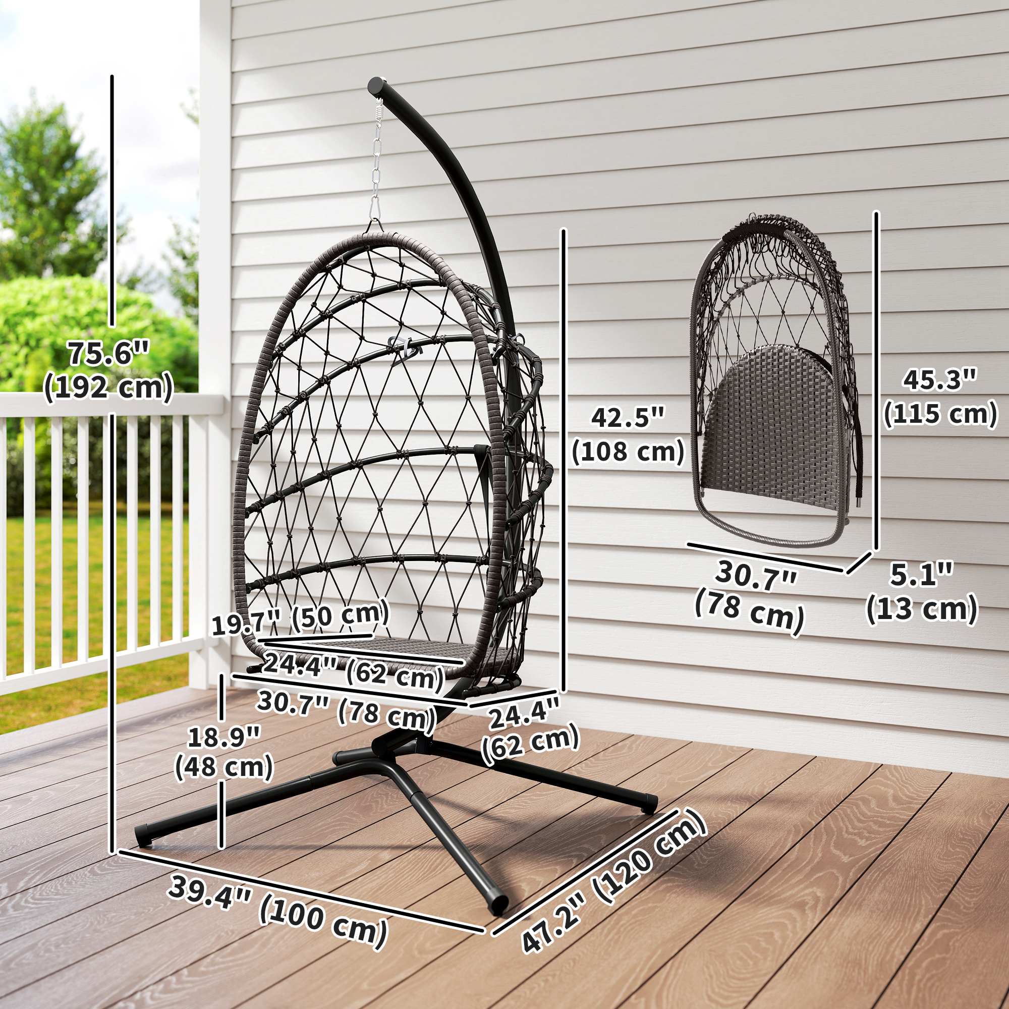 Aosom Foldable Hanging Egg Chair with Stand - Brown Rattan-DECOROLALA