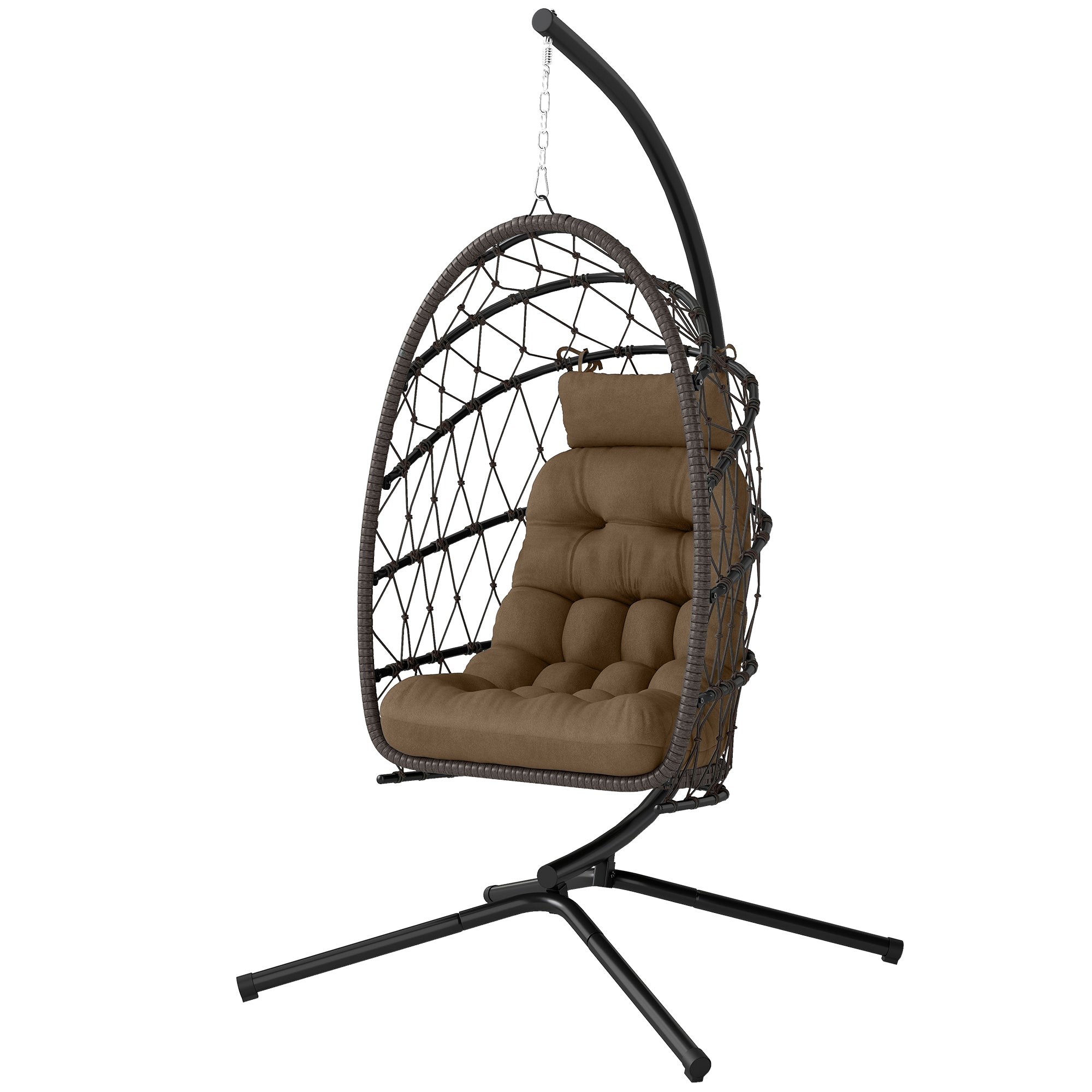 Aosom Foldable Hanging Egg Chair with Stand - Brown Rattan-DECOROLALA