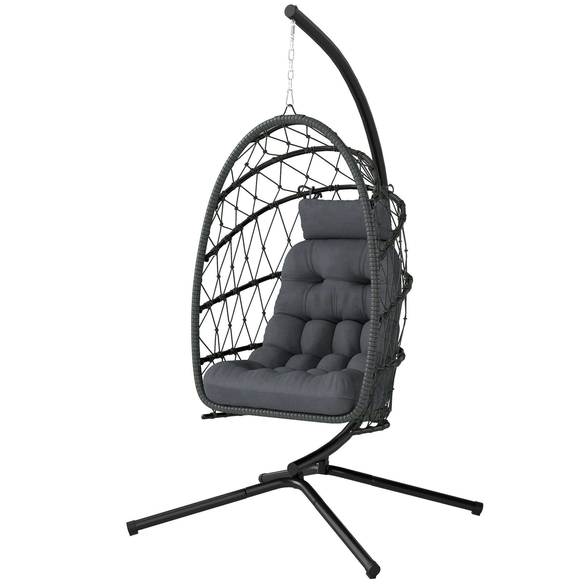Aosom Foldable Hanging Egg Chair with Stand - Grey Rattan-DECOROLALA
