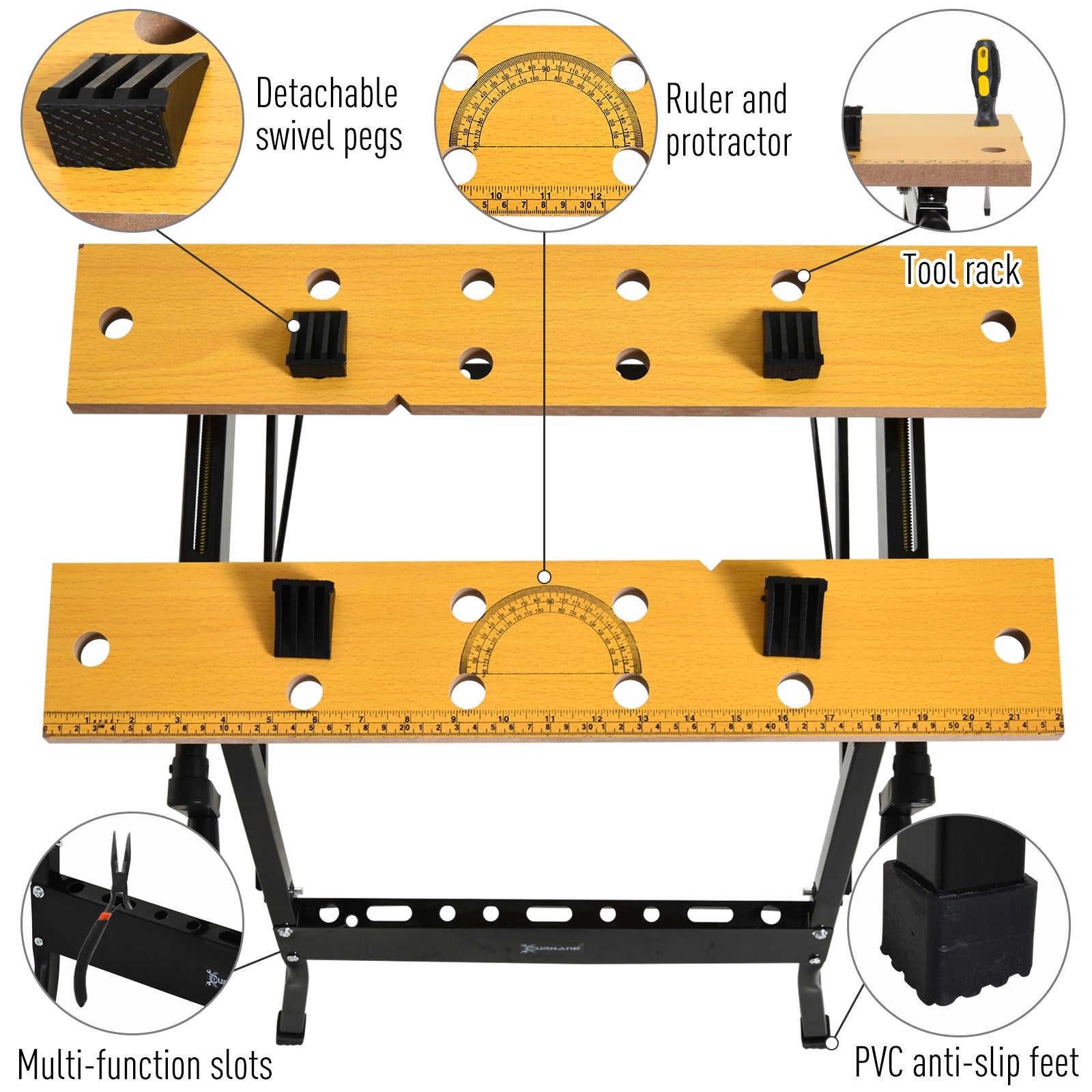 Aosom Foldable Work Bench - 220lbs Capacity Portable Sawhorse-Home Improvement > Tools > Tool Organizers-DECOROLALA