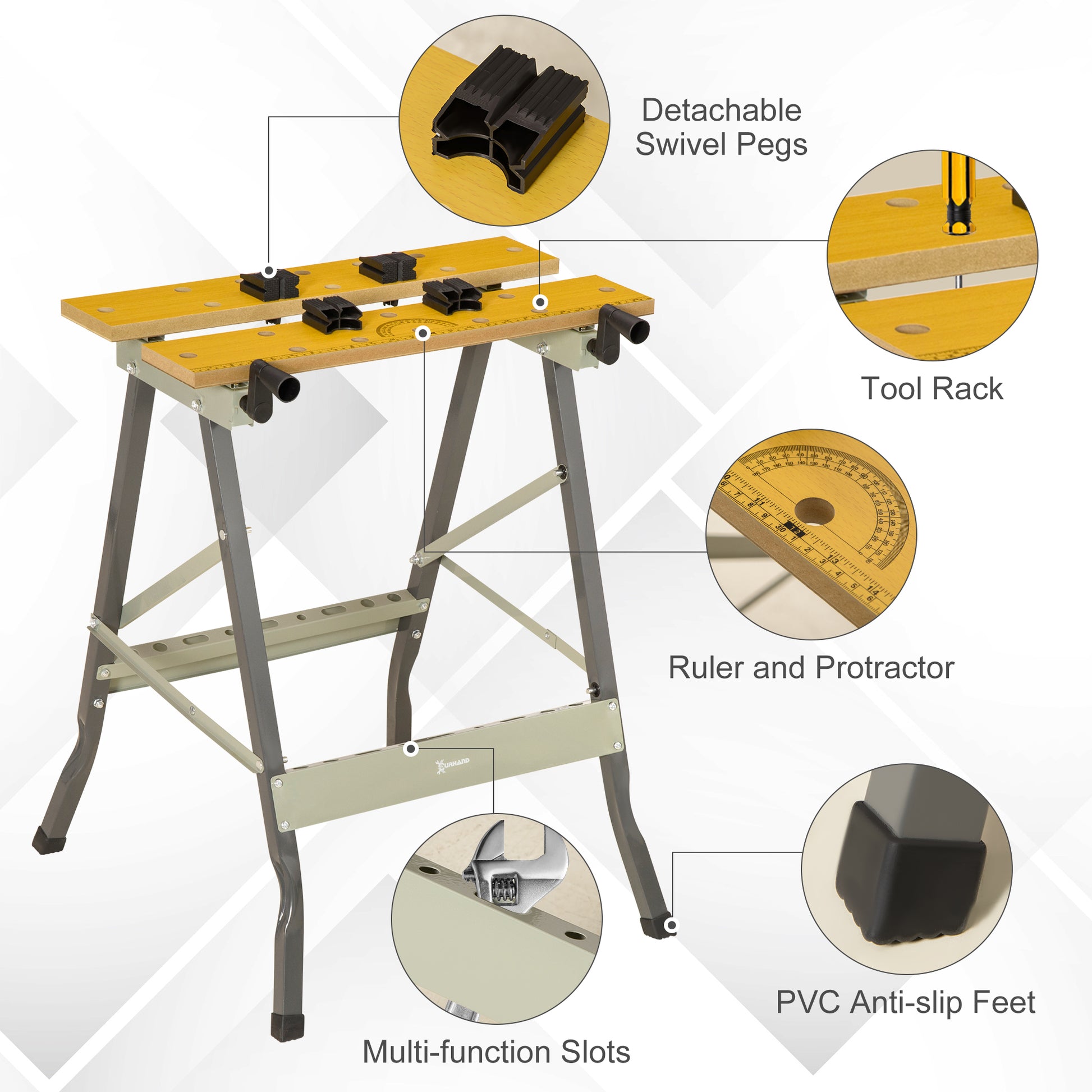 Aosom Foldable Work Bench and Sawhorse with 4 Clamps-Home Improvement > Tools > Tool Organizers-DECOROLALA