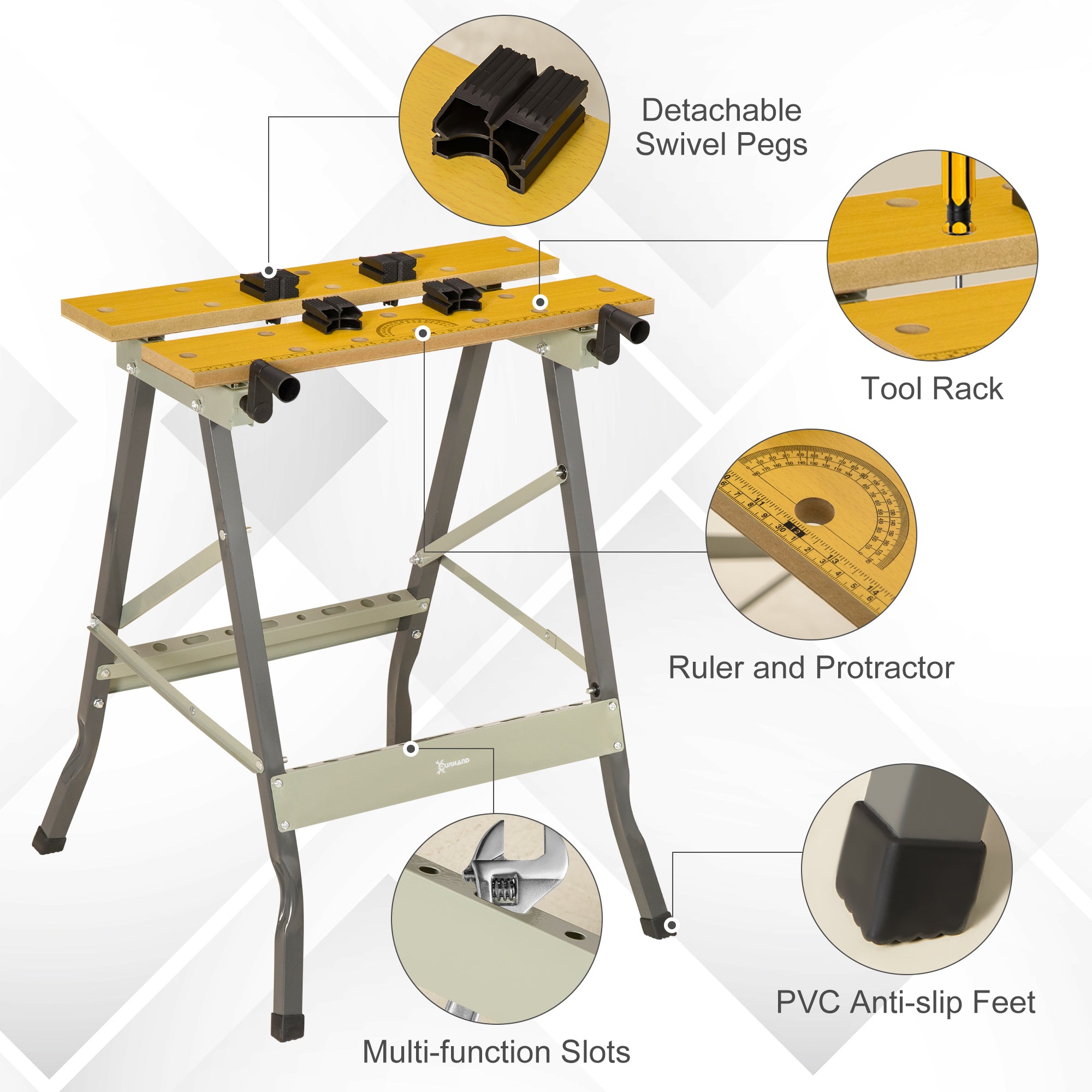 Aosom Foldable Work Bench and Sawhorse with 4 Clamps-Home Improvement > Tools > Tool Organizers-DECOROLALA