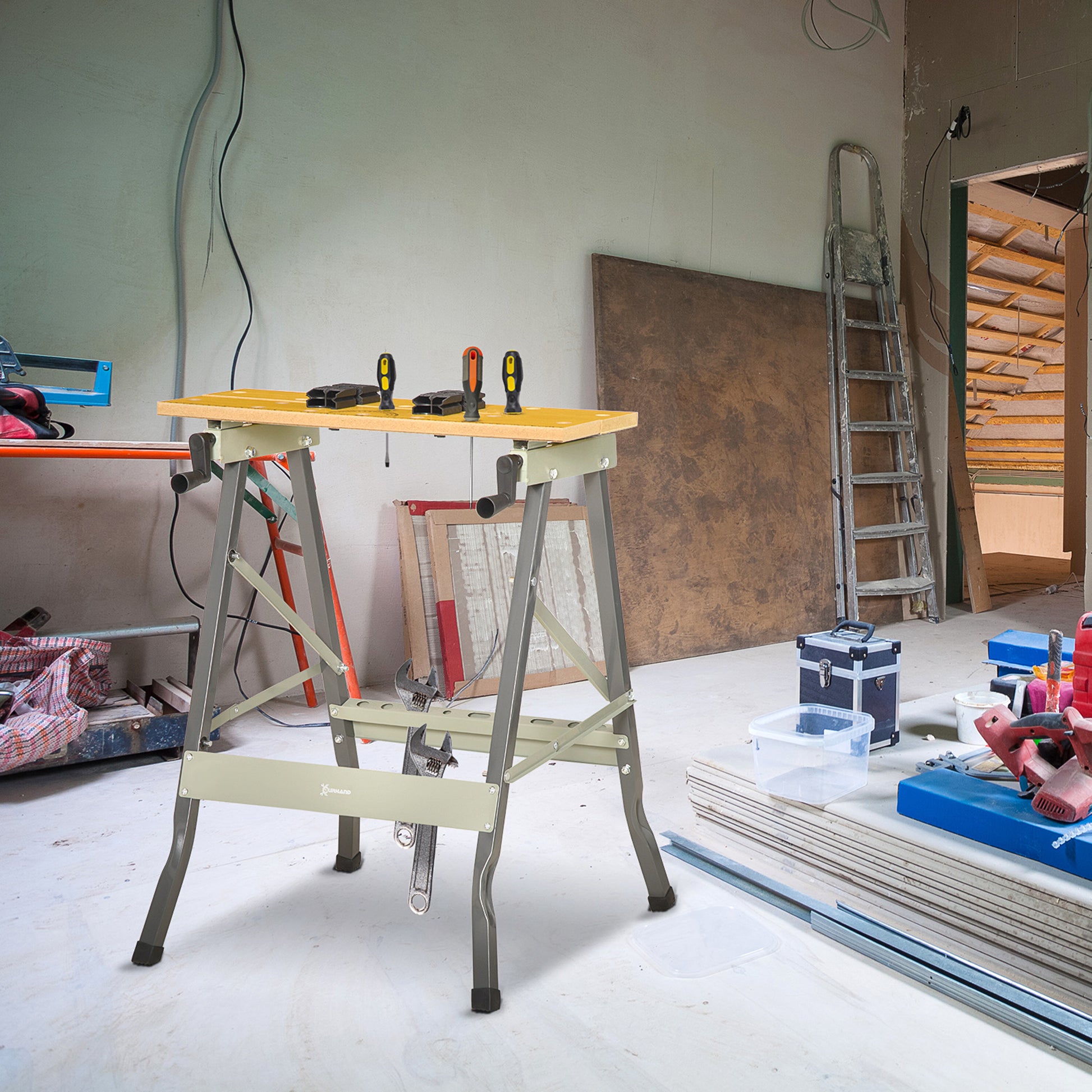 Aosom Foldable Work Bench and Sawhorse with 4 Clamps-Home Improvement > Tools > Tool Organizers-DECOROLALA