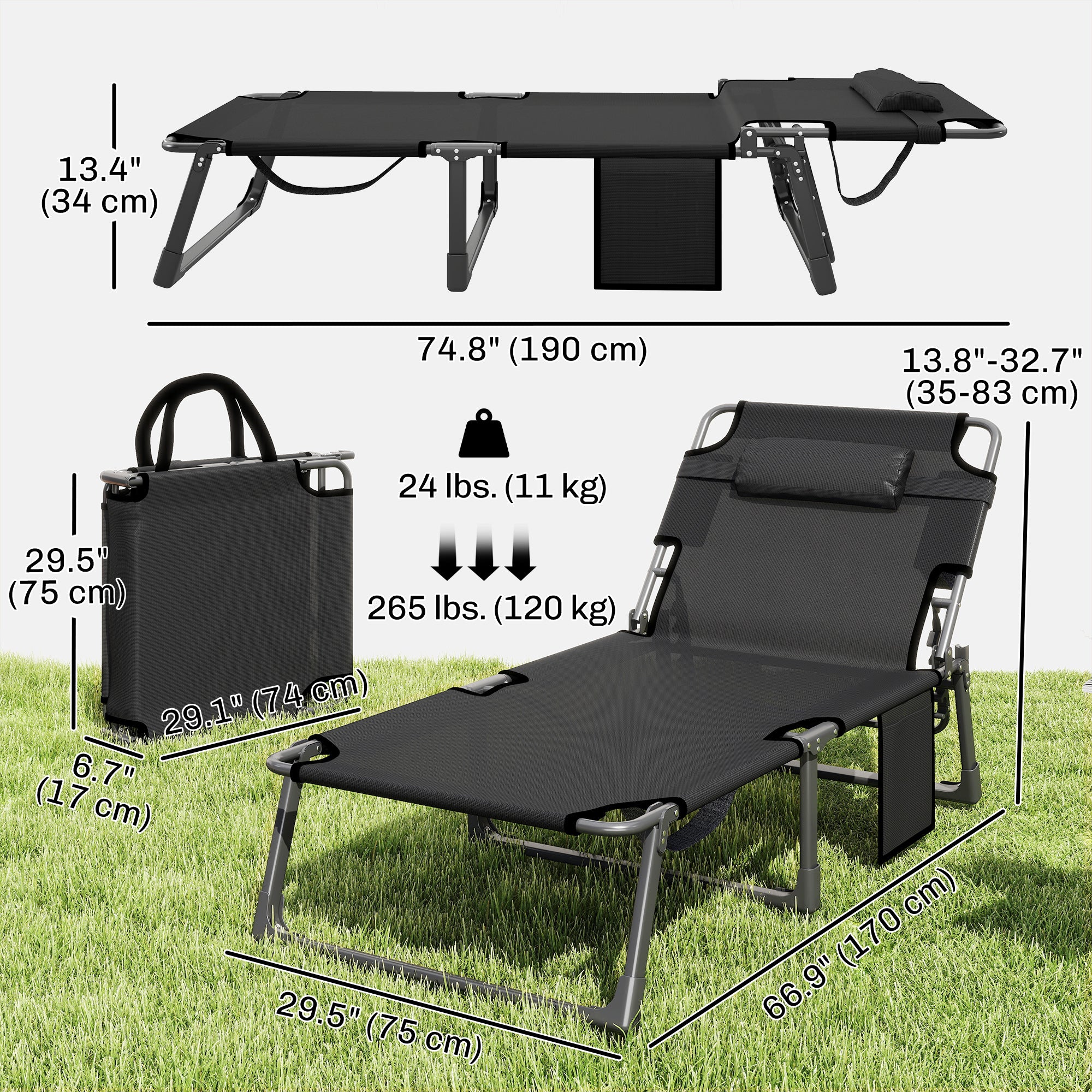 Aosom Folding Chaise Lounge Chair Set of 2 - Grey/Blue-DECOROLALA