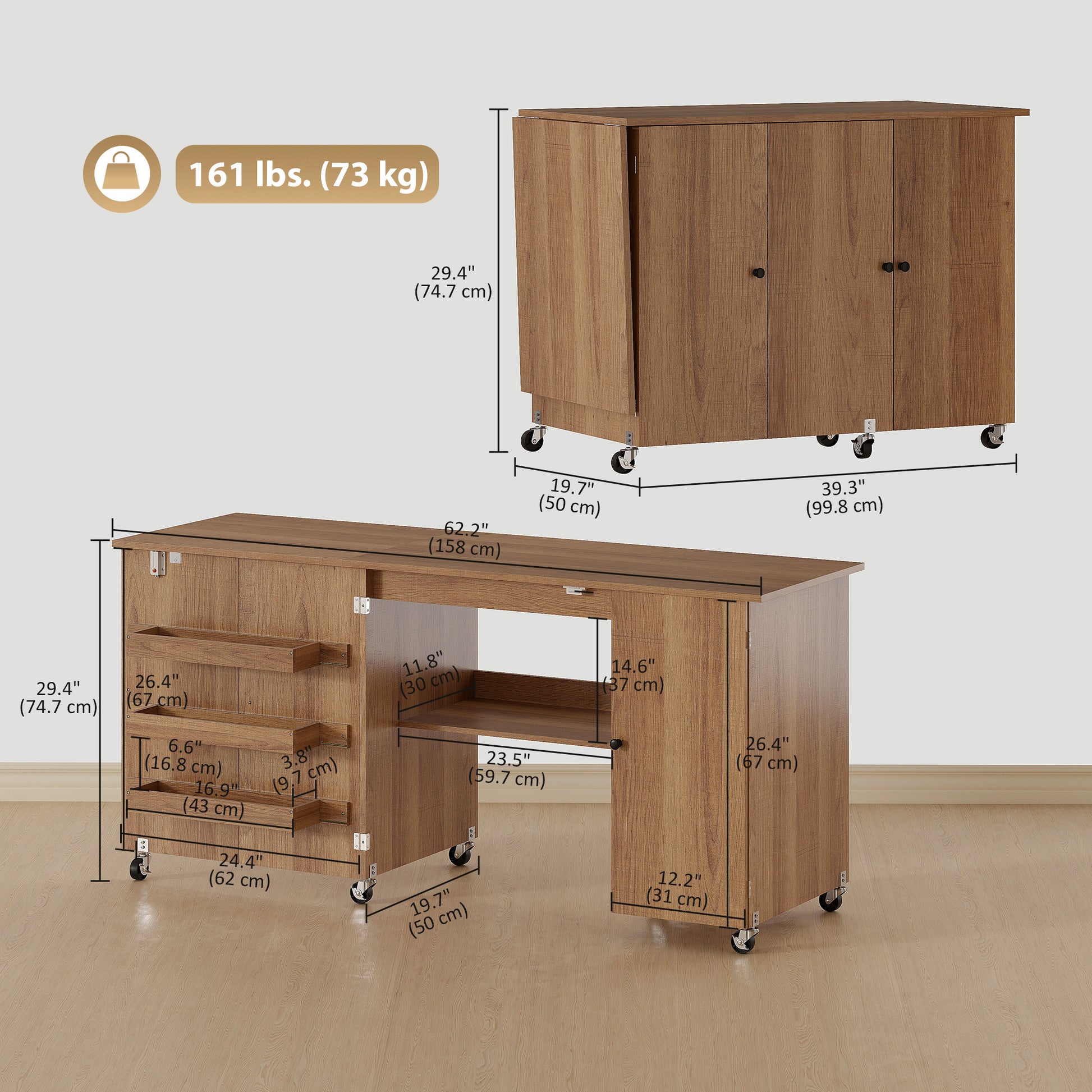 Aosom Folding Sewing Machine Table - Brown Wood Grain-DECOROLALA
