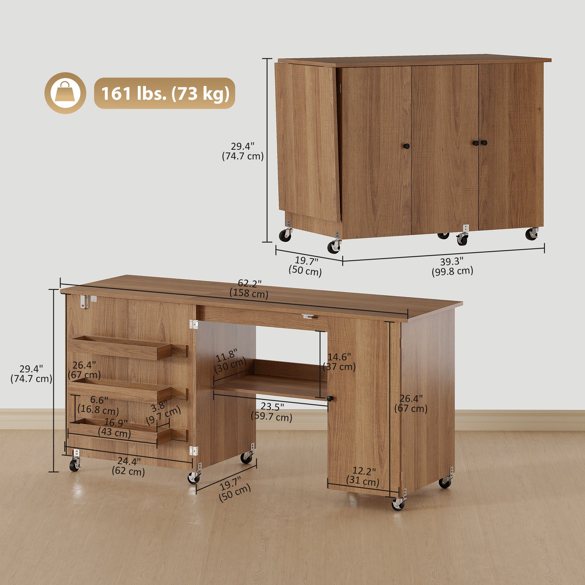 Aosom Folding Sewing Machine Table - Brown Wood Grain-DECOROLALA