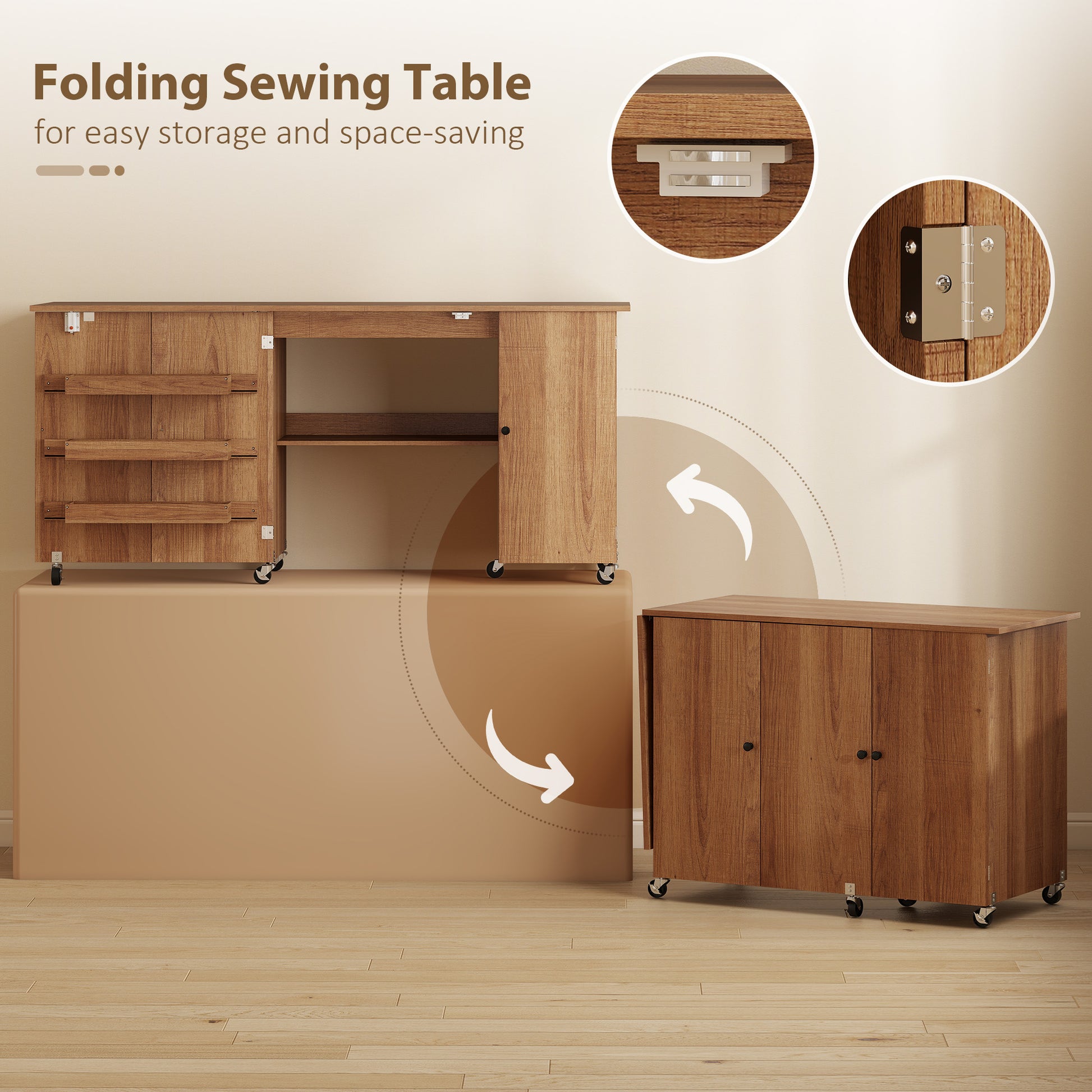 Aosom Folding Sewing Machine Table - Brown Wood Grain-DECOROLALA