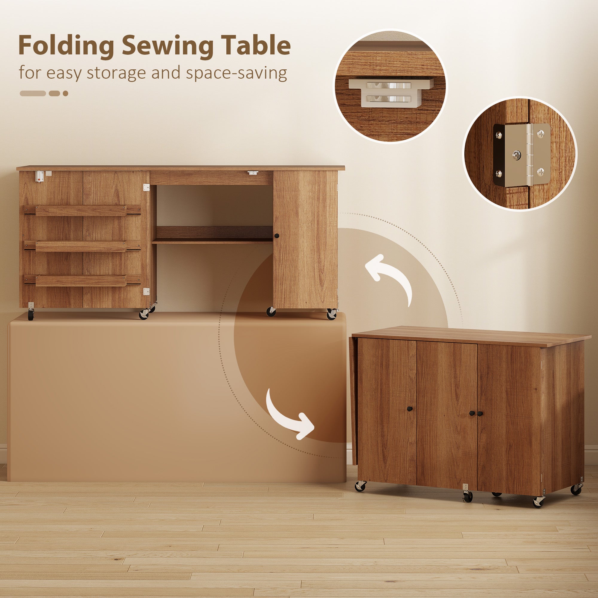 Aosom Folding Sewing Machine Table - Brown Wood Grain-DECOROLALA