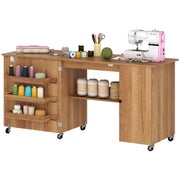 Aosom Folding Sewing Machine Table - Brown Wood Grain-DECOROLALA