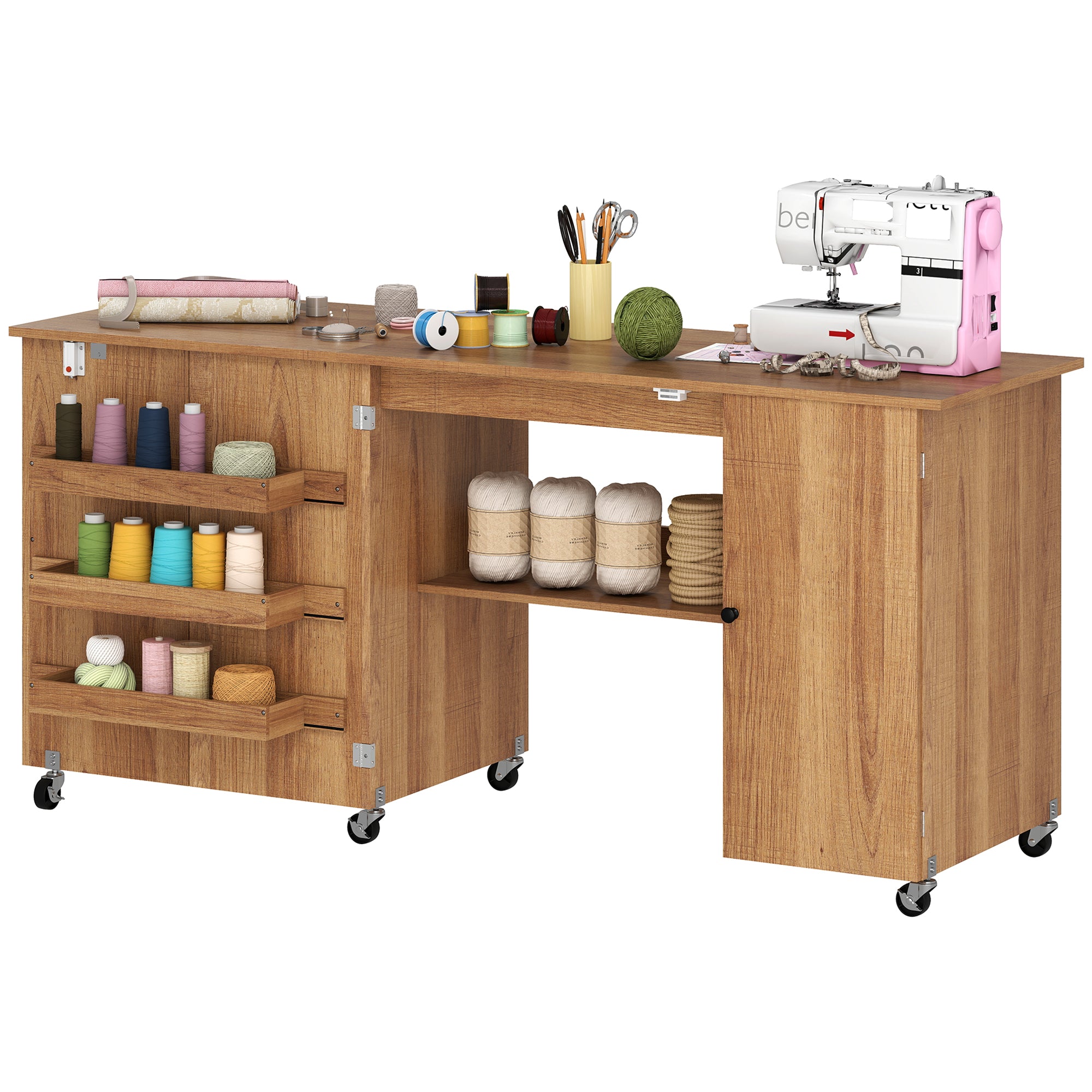Aosom Folding Sewing Machine Table - Brown Wood Grain-DECOROLALA