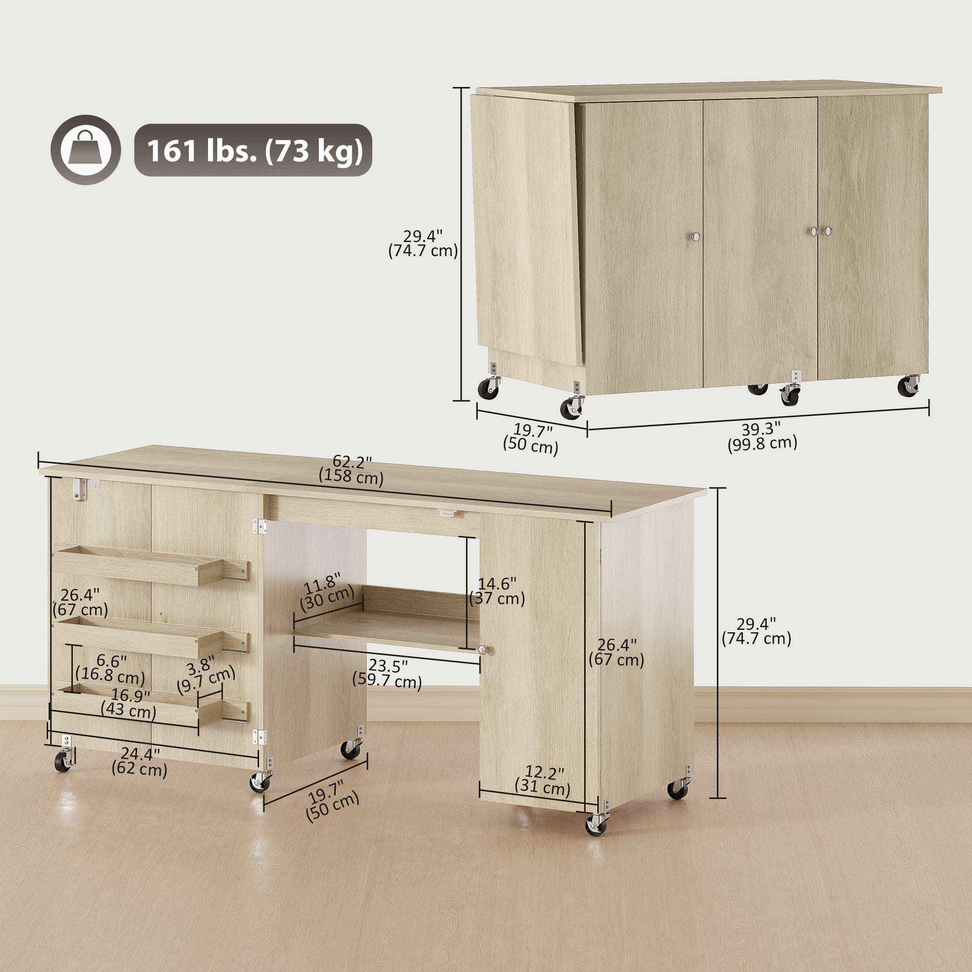Aosom Folding Sewing Machine Table with Drop Leaf - Natural-DECOROLALA