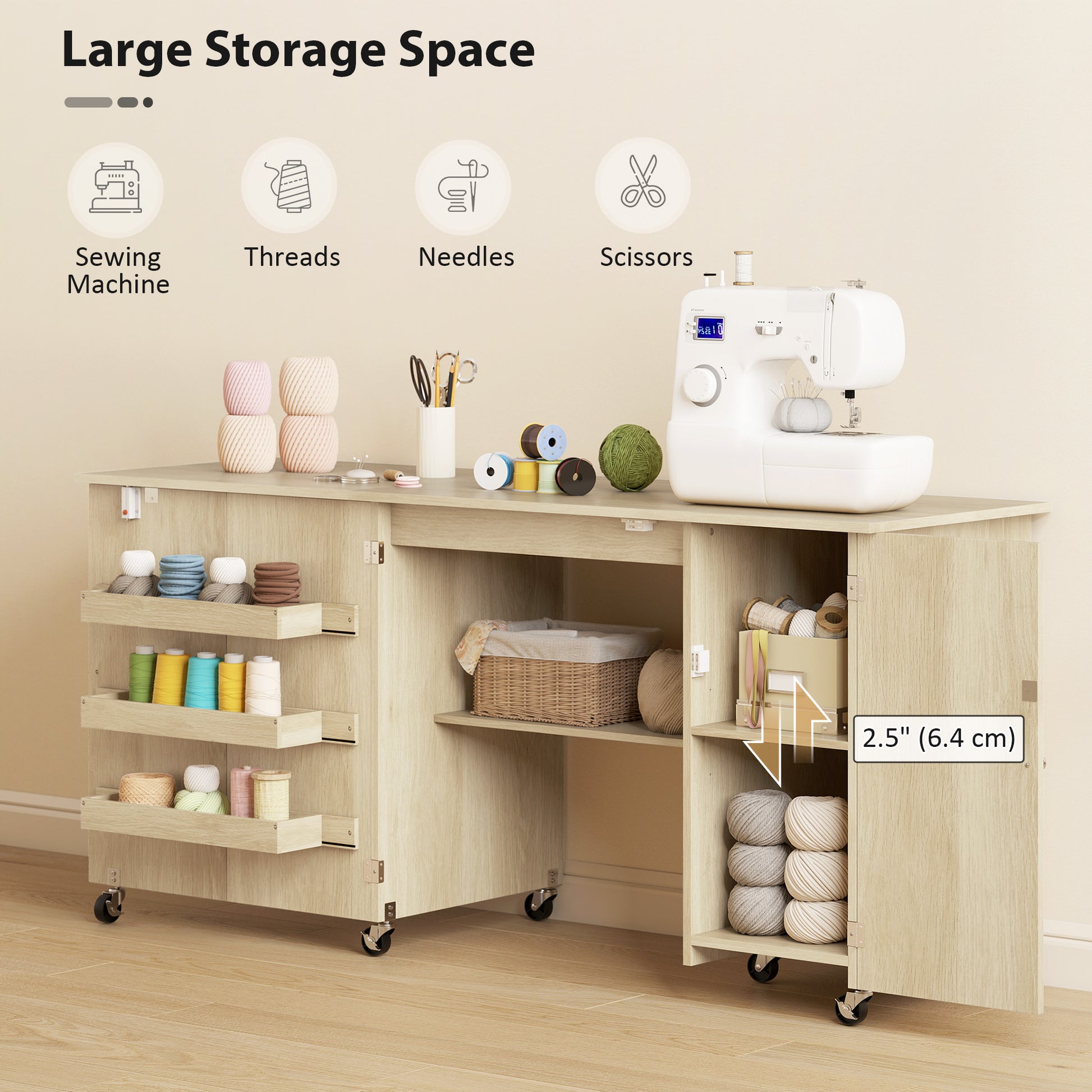 Aosom Folding Sewing Machine Table with Drop Leaf - Natural-DECOROLALA