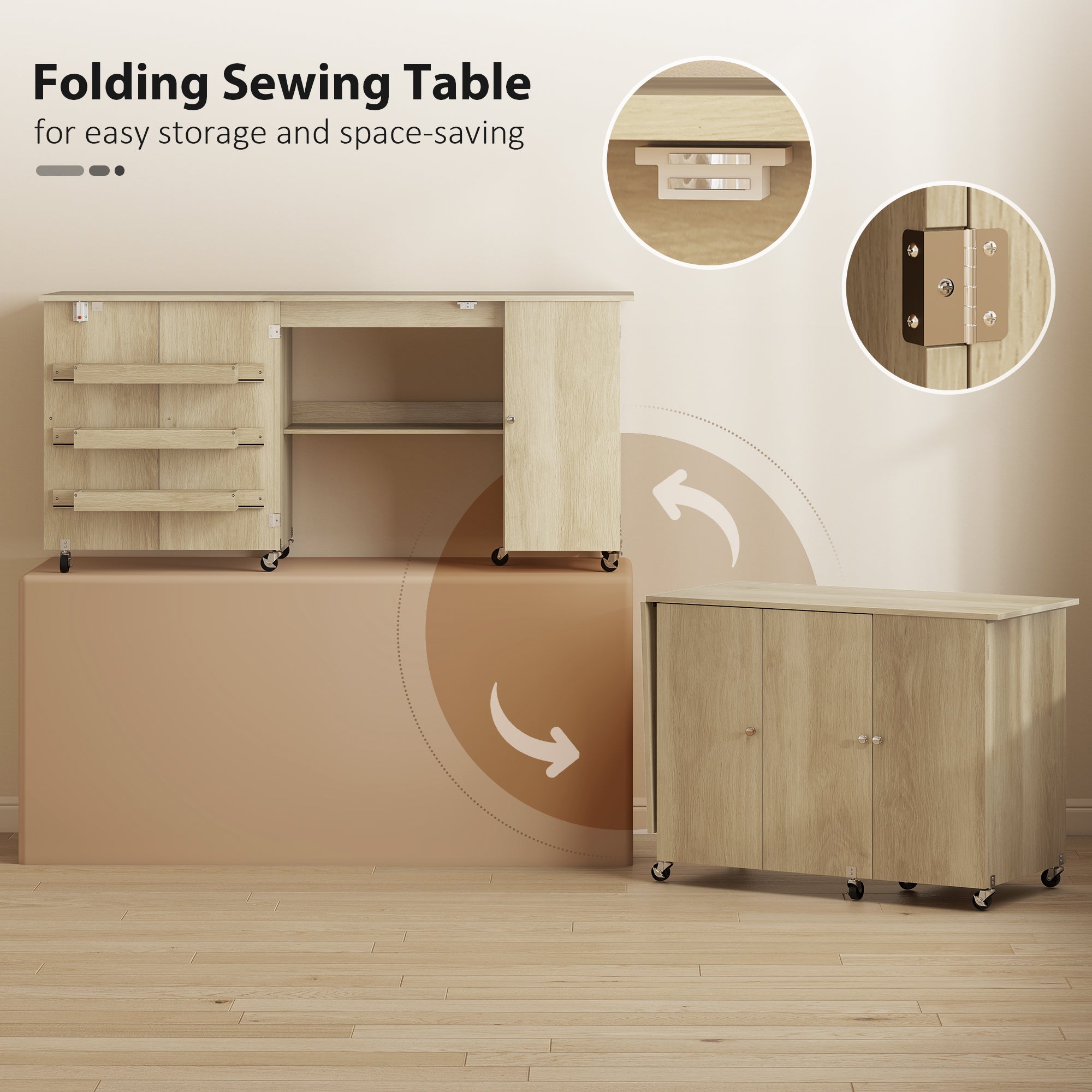 Aosom Folding Sewing Machine Table with Drop Leaf - Natural-DECOROLALA
