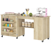 Aosom Folding Sewing Machine Table with Drop Leaf - Natural-DECOROLALA