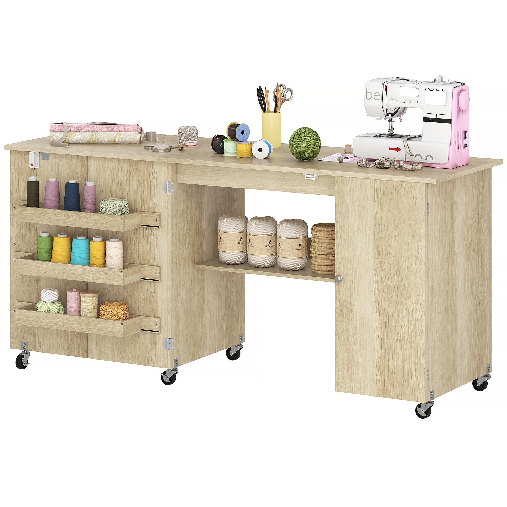 Aosom Folding Sewing Machine Table with Drop Leaf - Natural-DECOROLALA