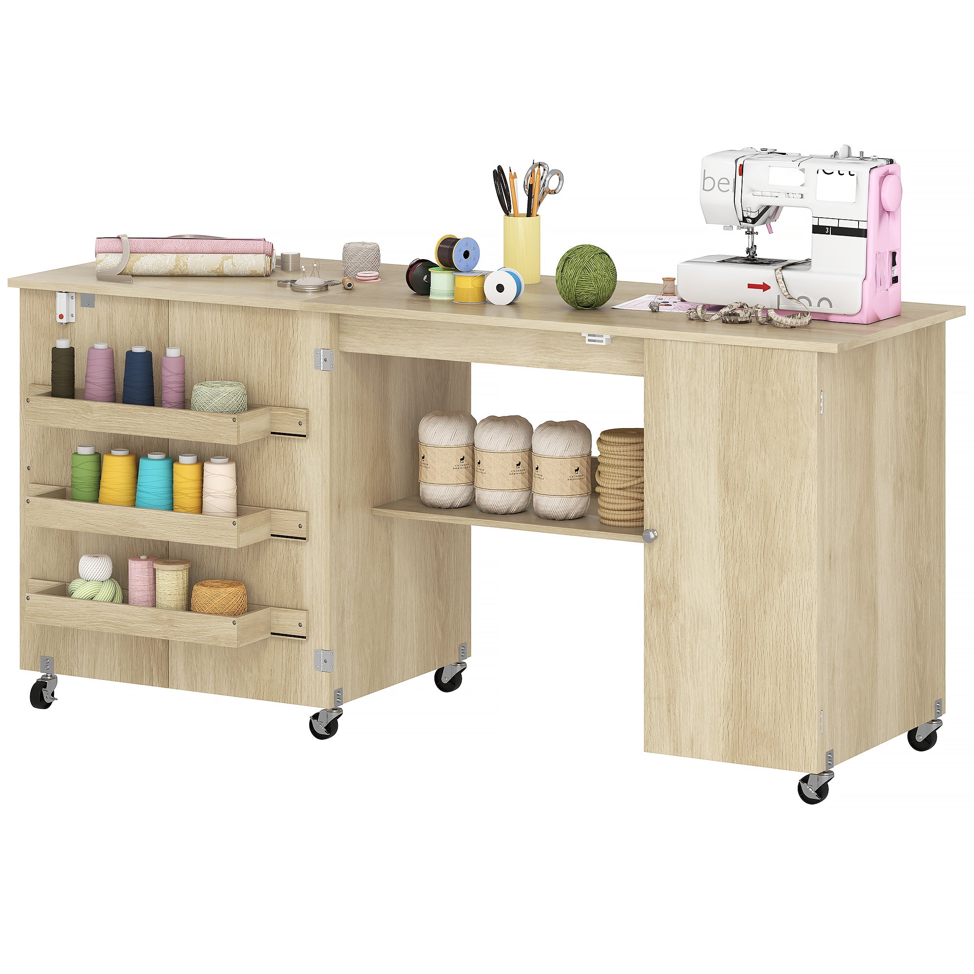 Aosom Folding Sewing Machine Table with Drop Leaf - Natural-DECOROLALA