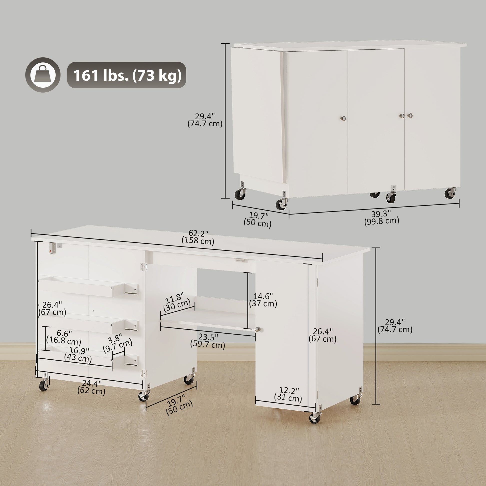 Aosom Folding Sewing Machine Table with Drop Leaf - White-DECOROLALA