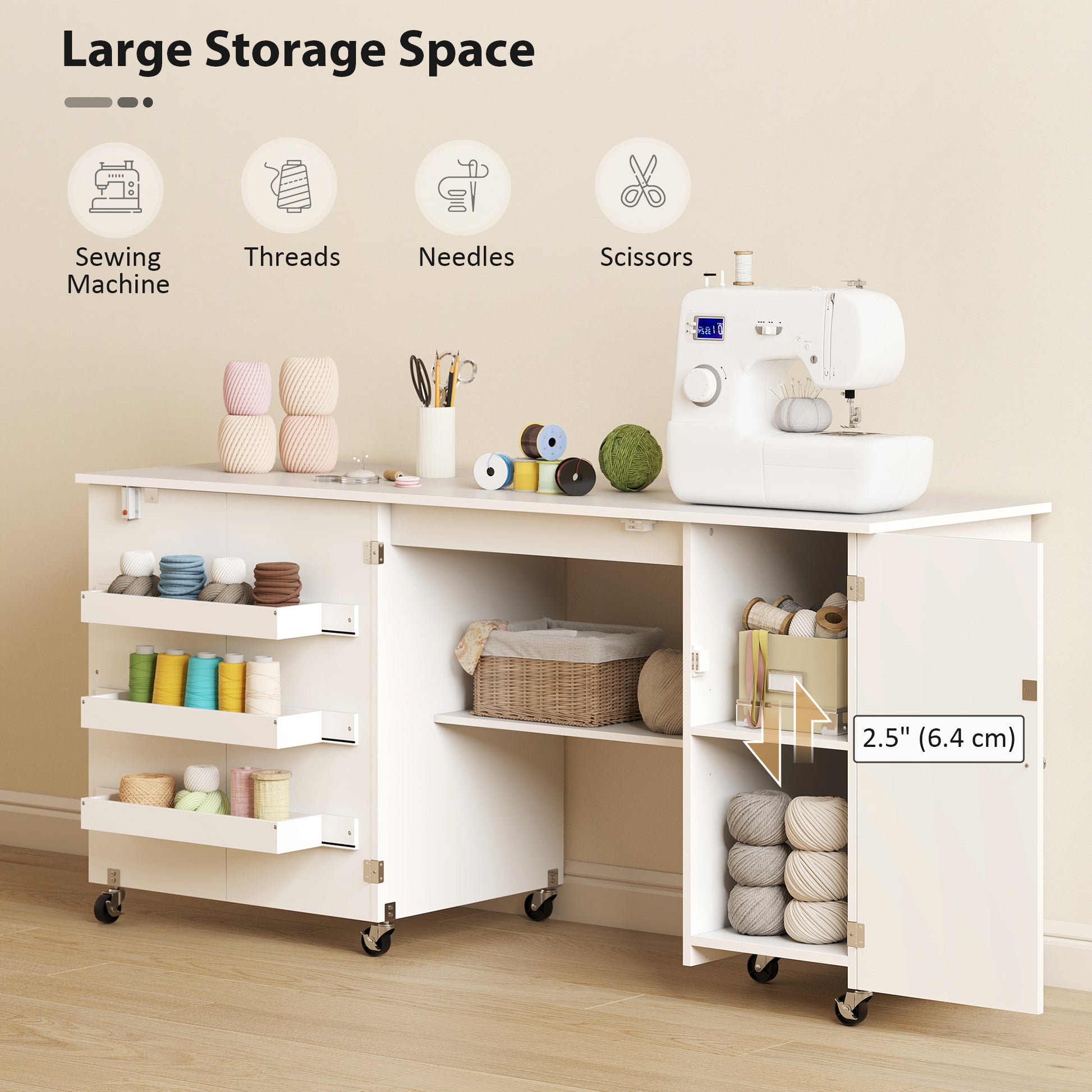 Aosom Folding Sewing Machine Table with Drop Leaf - White-DECOROLALA