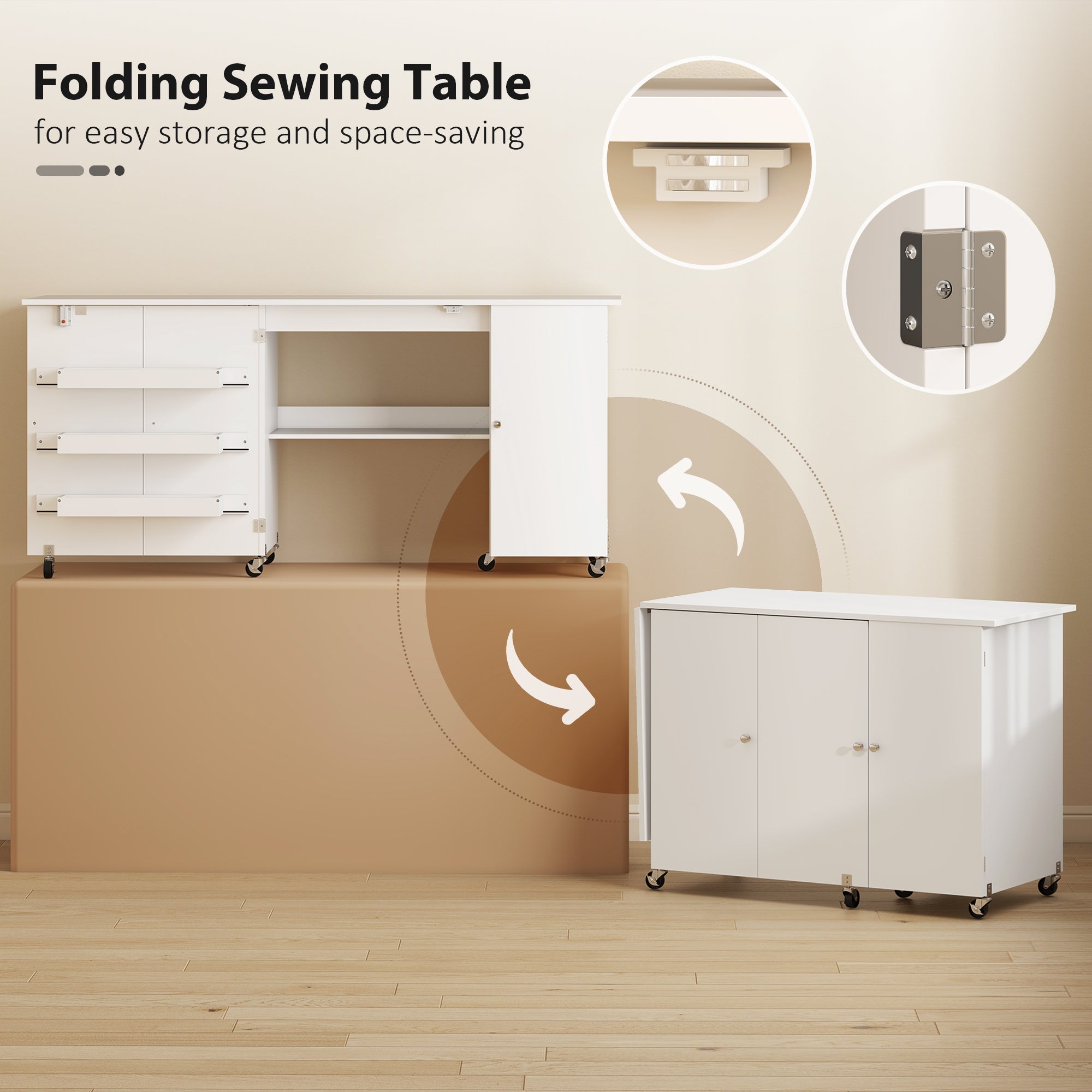 Aosom Folding Sewing Machine Table with Drop Leaf - White-DECOROLALA