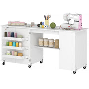 Aosom Folding Sewing Machine Table with Drop Leaf - White-DECOROLALA