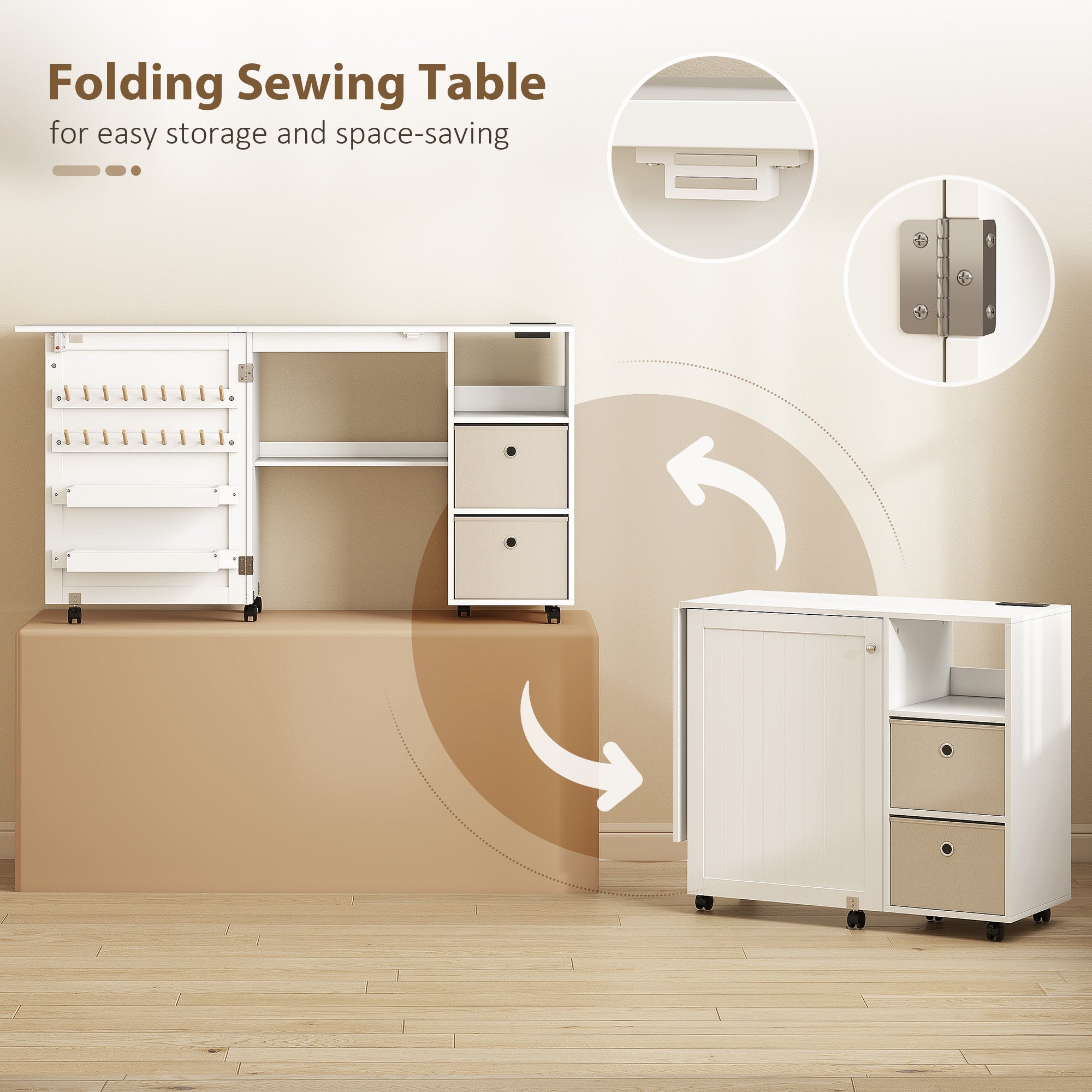 Aosom Folding Sewing Machine Table with Power Outlet - White-DECOROLALA