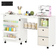 Aosom Folding Sewing Machine Table with Power Outlet - White-DECOROLALA