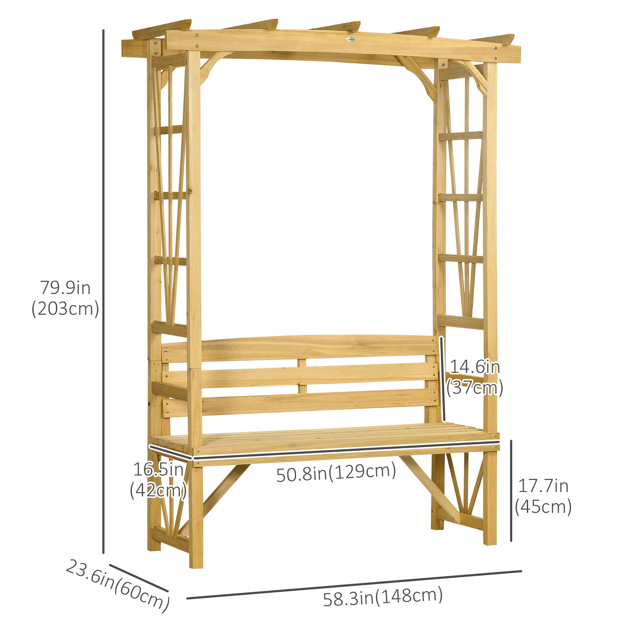 Aosom Garden Bench Arch - Fir Wood Light Brown 79.9"H-DECOROLALA