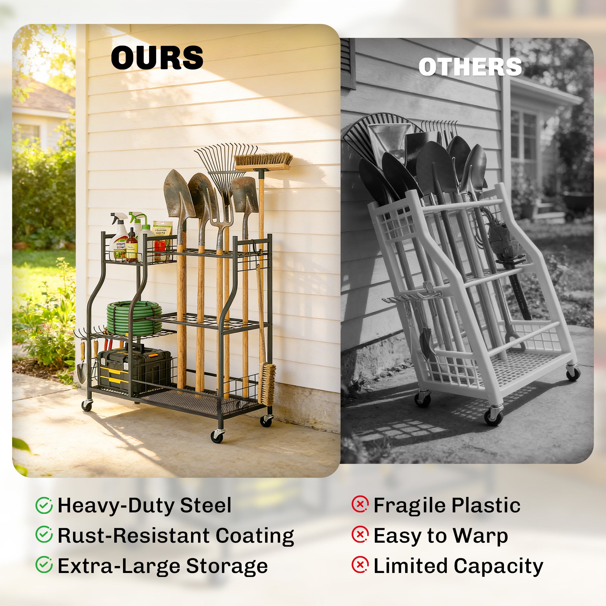 Aosom Garden Tool Organizer - 3-Tier Rolling Storage Rack Black-Patio & Garden > Lawn & Garden > Garden Accessories-DECOROLALA