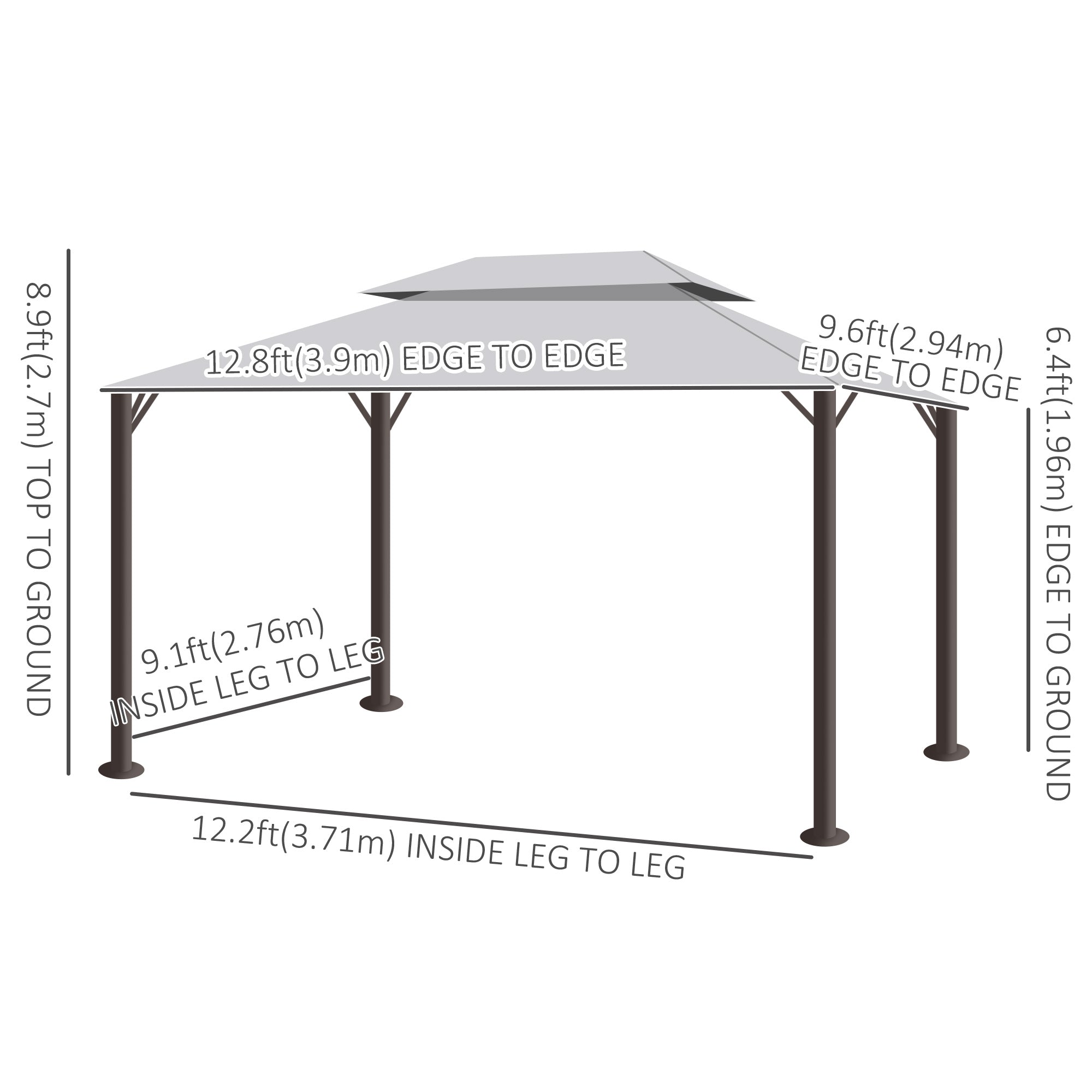 Aosom Gazebo 13' x 10' Patio Canopy - Grey Mesh-DECOROLALA