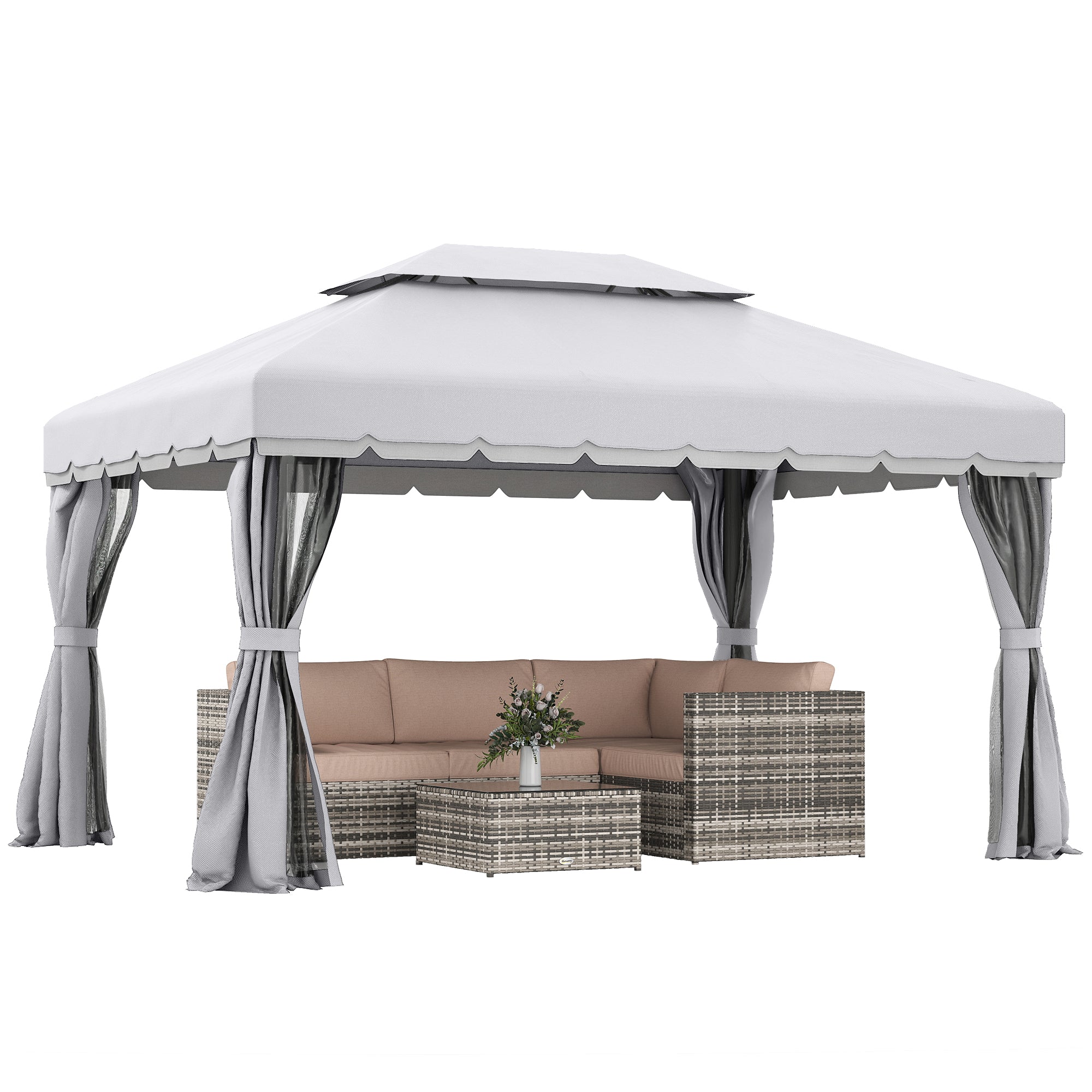 Aosom Gazebo 13' x 10' Patio Canopy - Grey Mesh-DECOROLALA