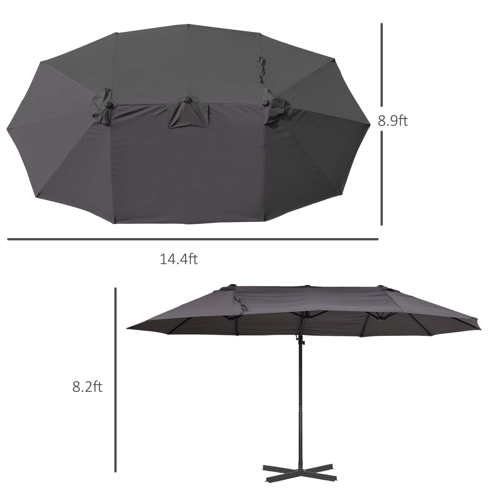 Aosom Grey Offset Patio Umbrella with Twin Canopy Lift Crank Sunshade-DECOROLALA