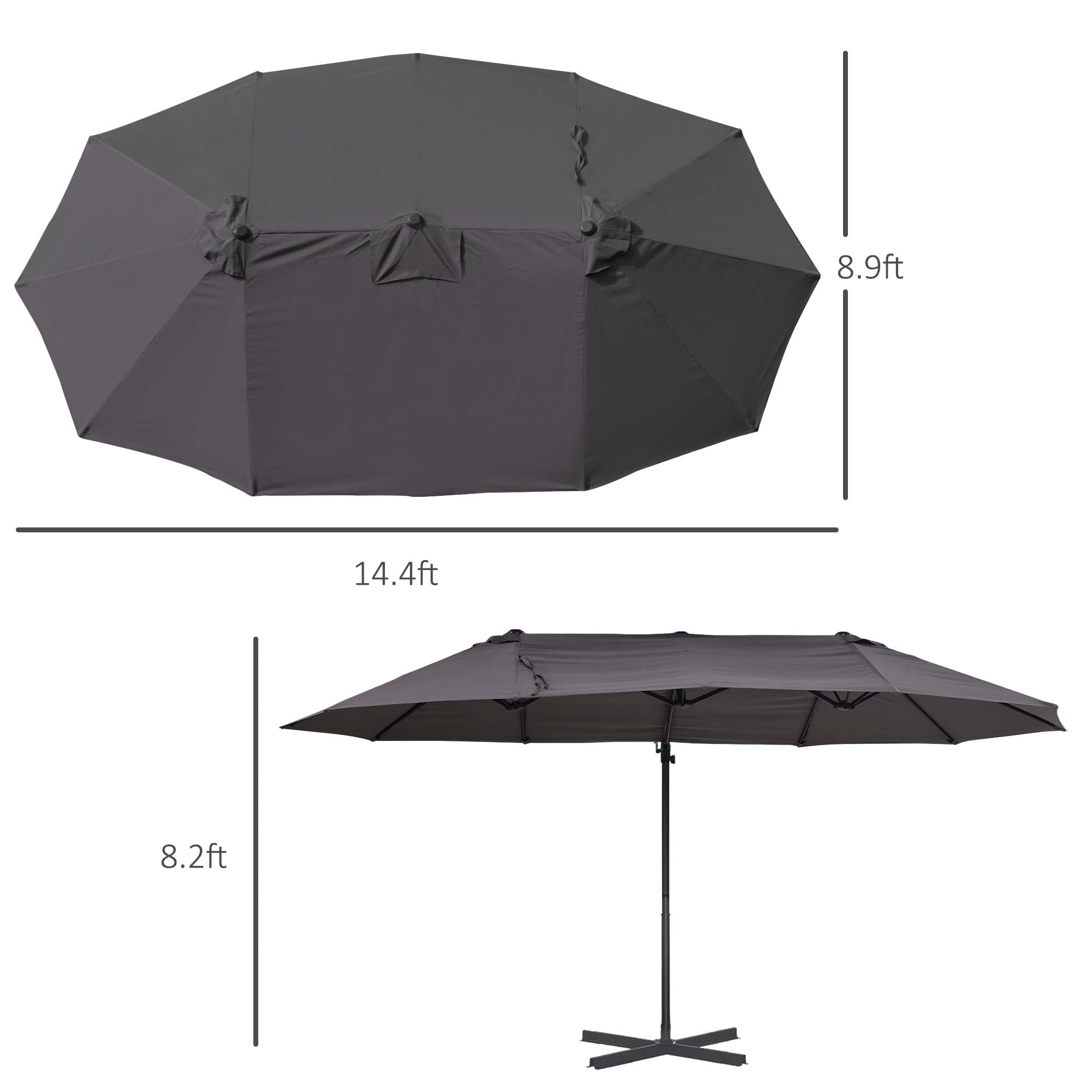 Aosom Grey Offset Patio Umbrella with Twin Canopy Lift Crank Sunshade-DECOROLALA