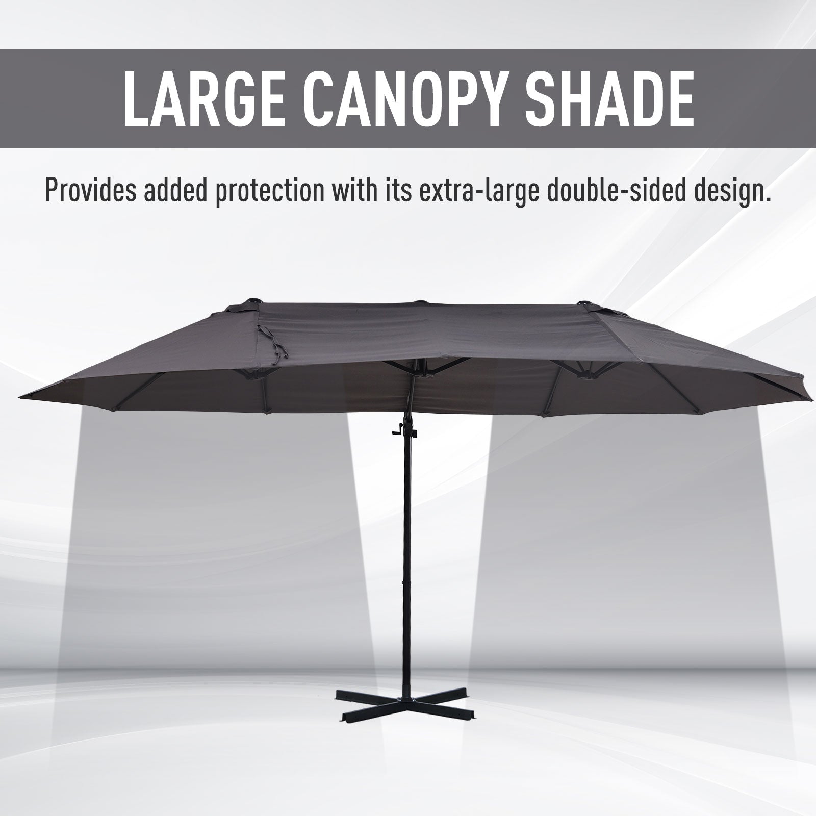 Aosom Grey Offset Patio Umbrella with Twin Canopy Lift Crank Sunshade-DECOROLALA