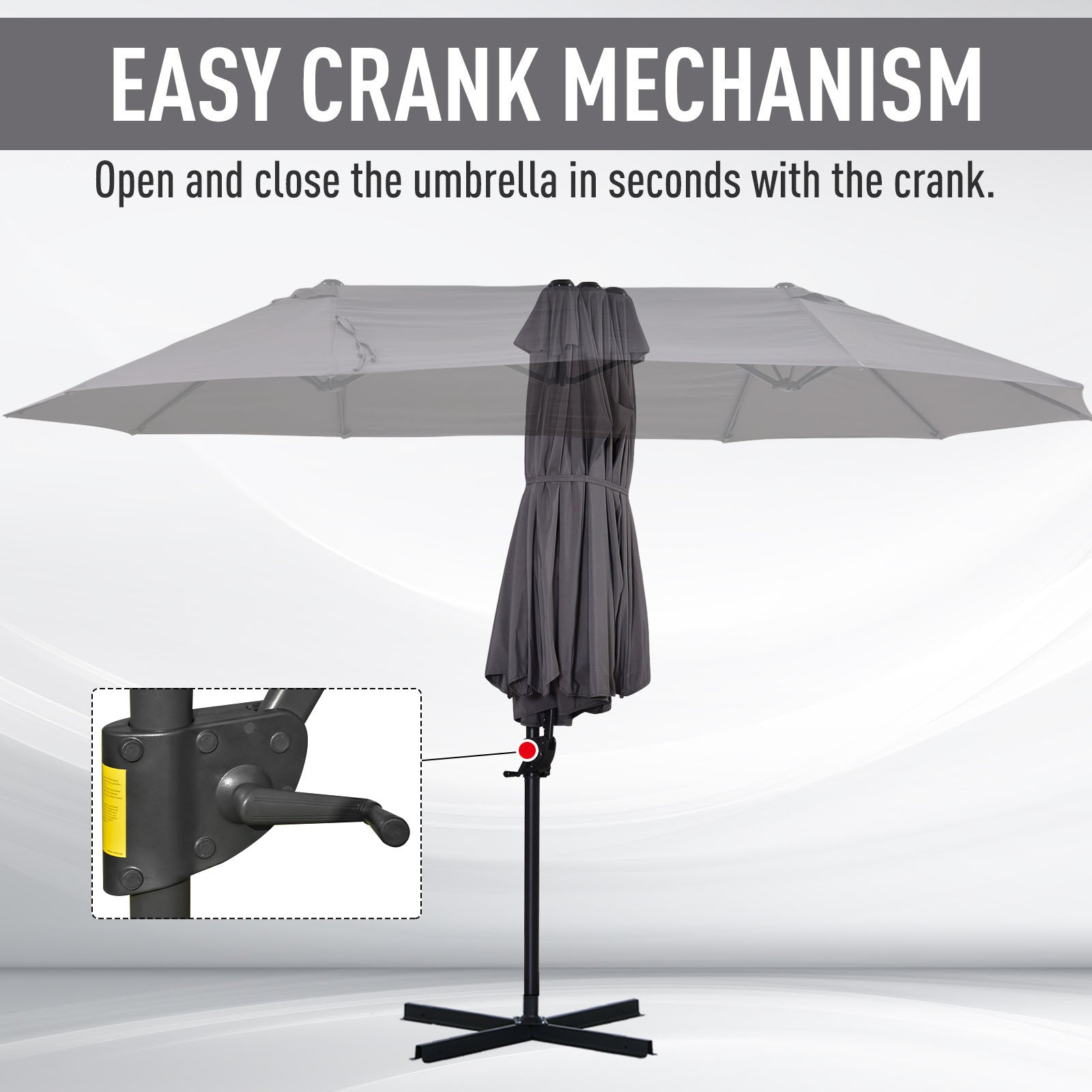 Aosom Grey Offset Patio Umbrella with Twin Canopy Lift Crank Sunshade-DECOROLALA